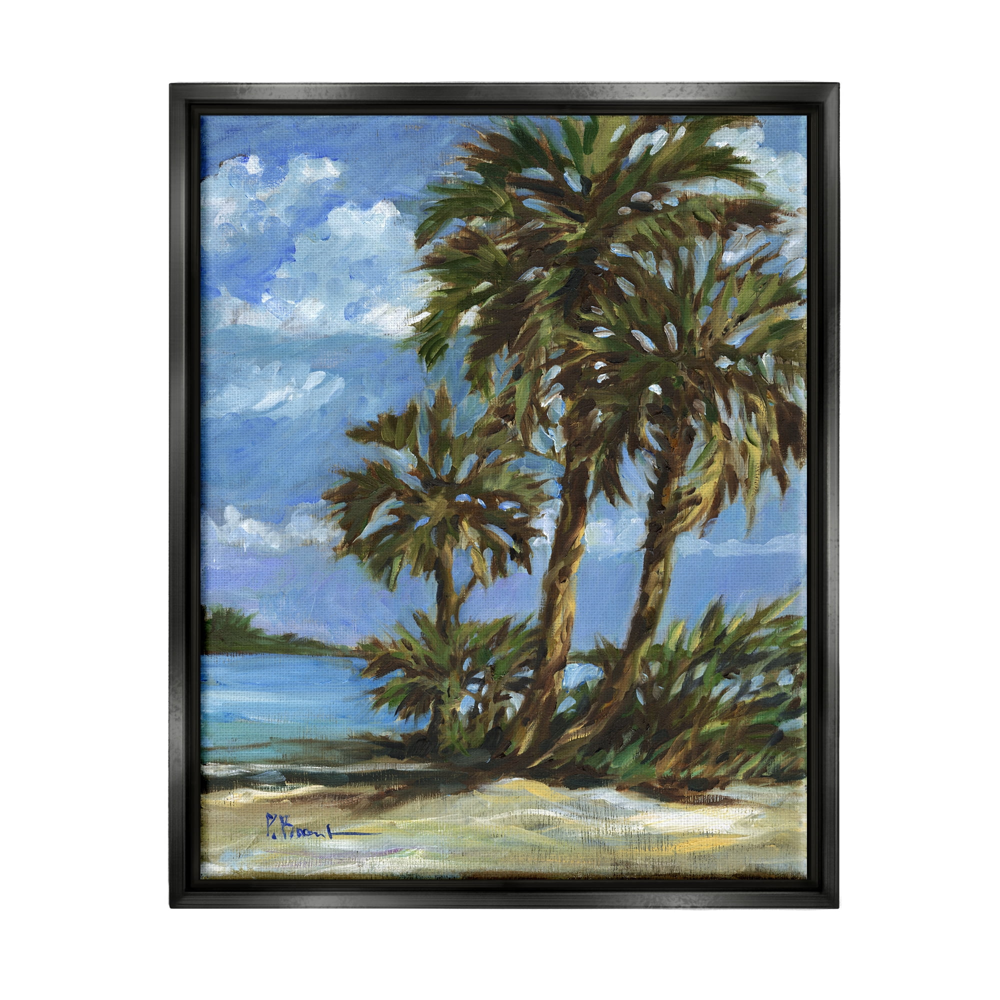 Stupell Industries Tropical Shoreline View Nature Painting Black Floater Framed Art Print Wall Art, 25 x 31