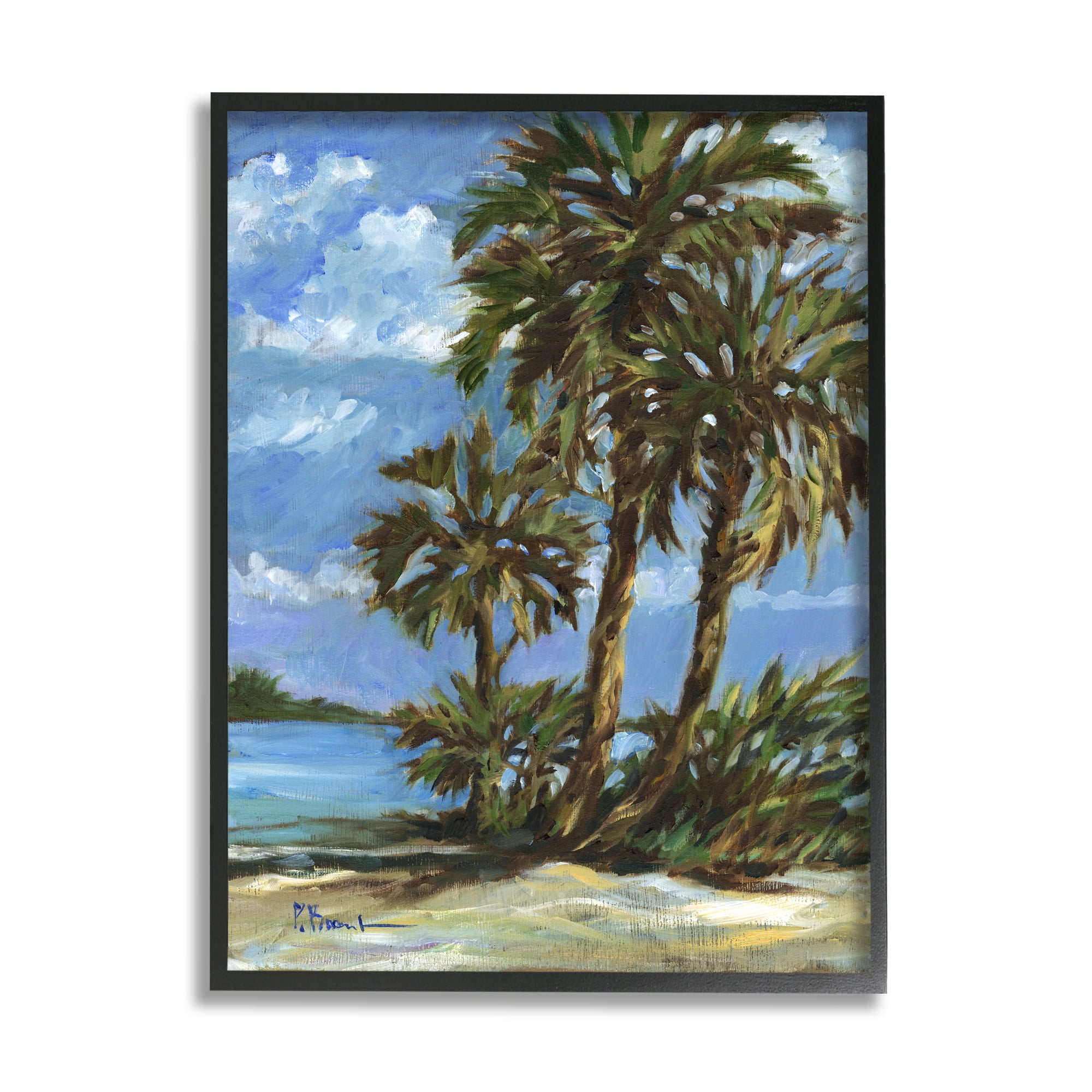 Stupell Industries Tropical Shoreline View Nature Painting Black Framed Art Print Wall Art, 24 x 30