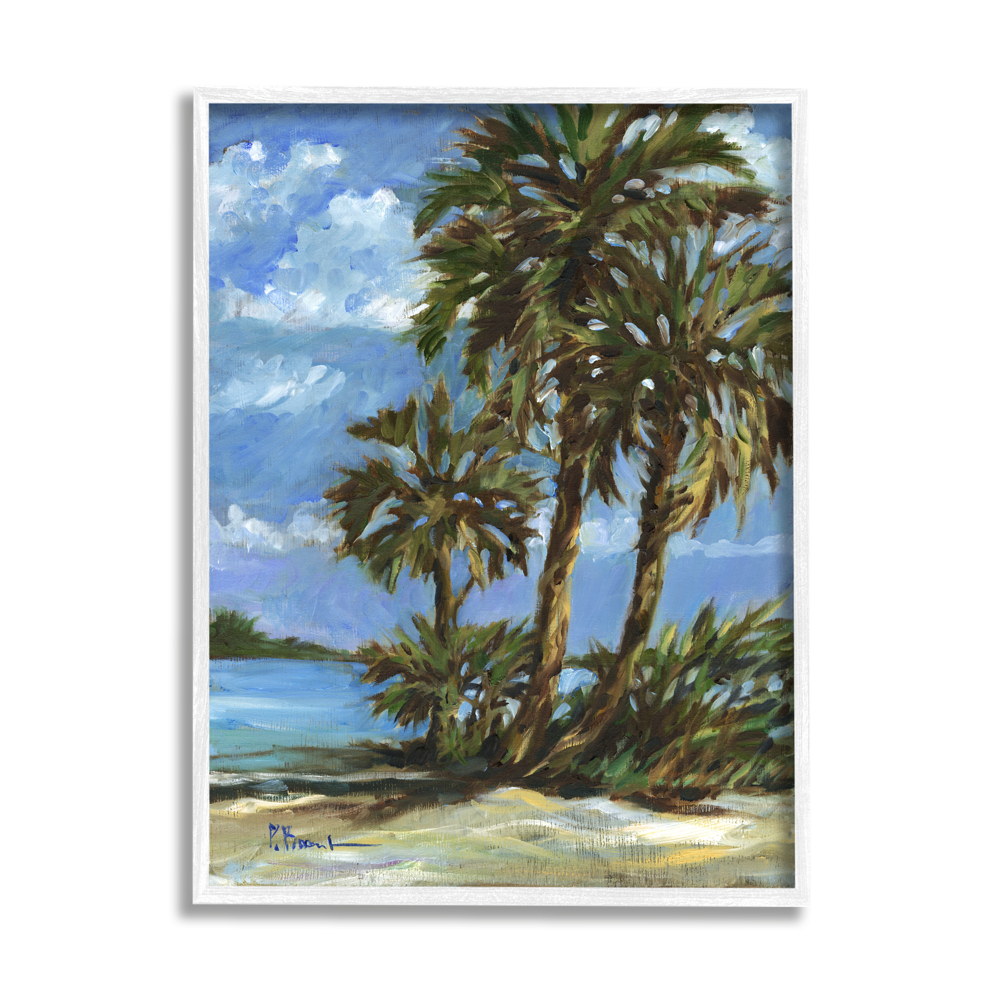 Stupell Industries Tropical Shoreline View Nature Painting White Framed Art Print Wall Art, 11 x 14
