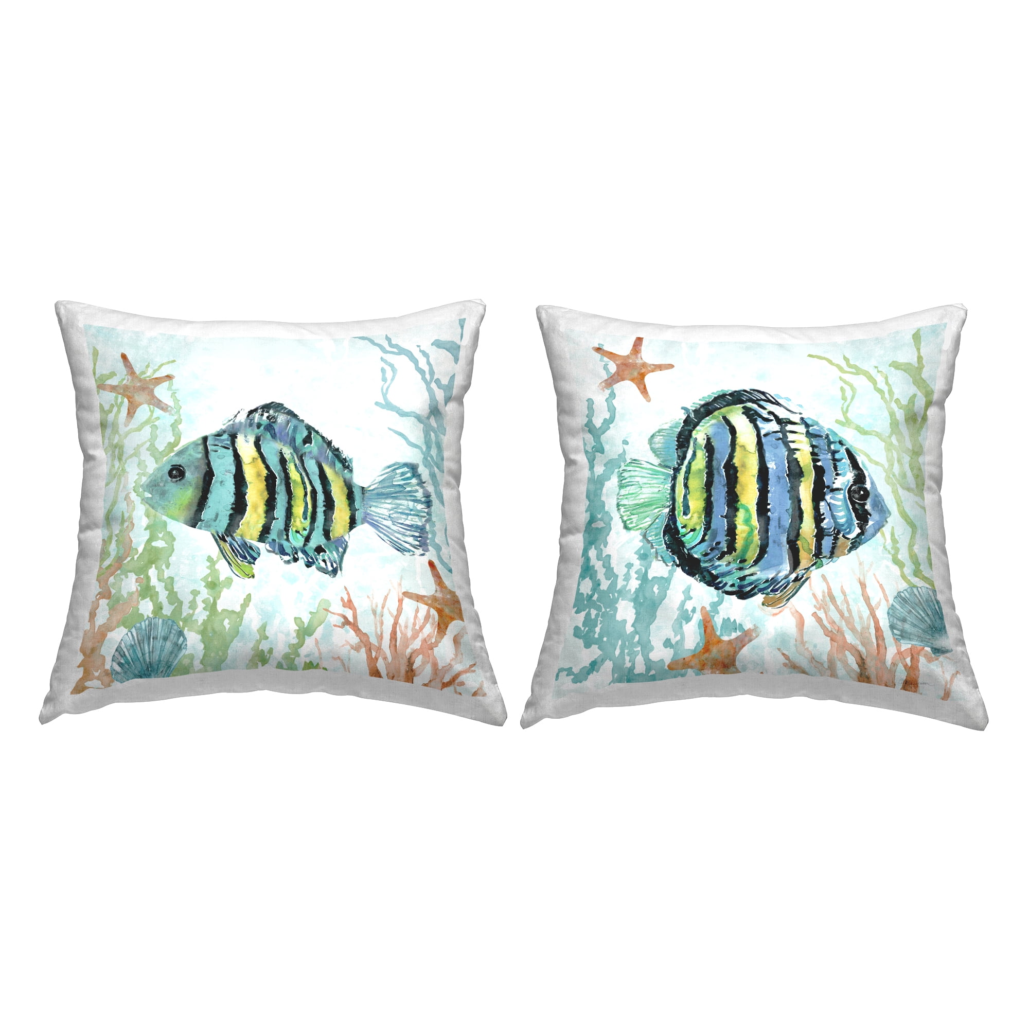 Stupell Industries Tropical Striped Fish Underwater Decorative Printed Throw Pillow Design by Carol Robinson.