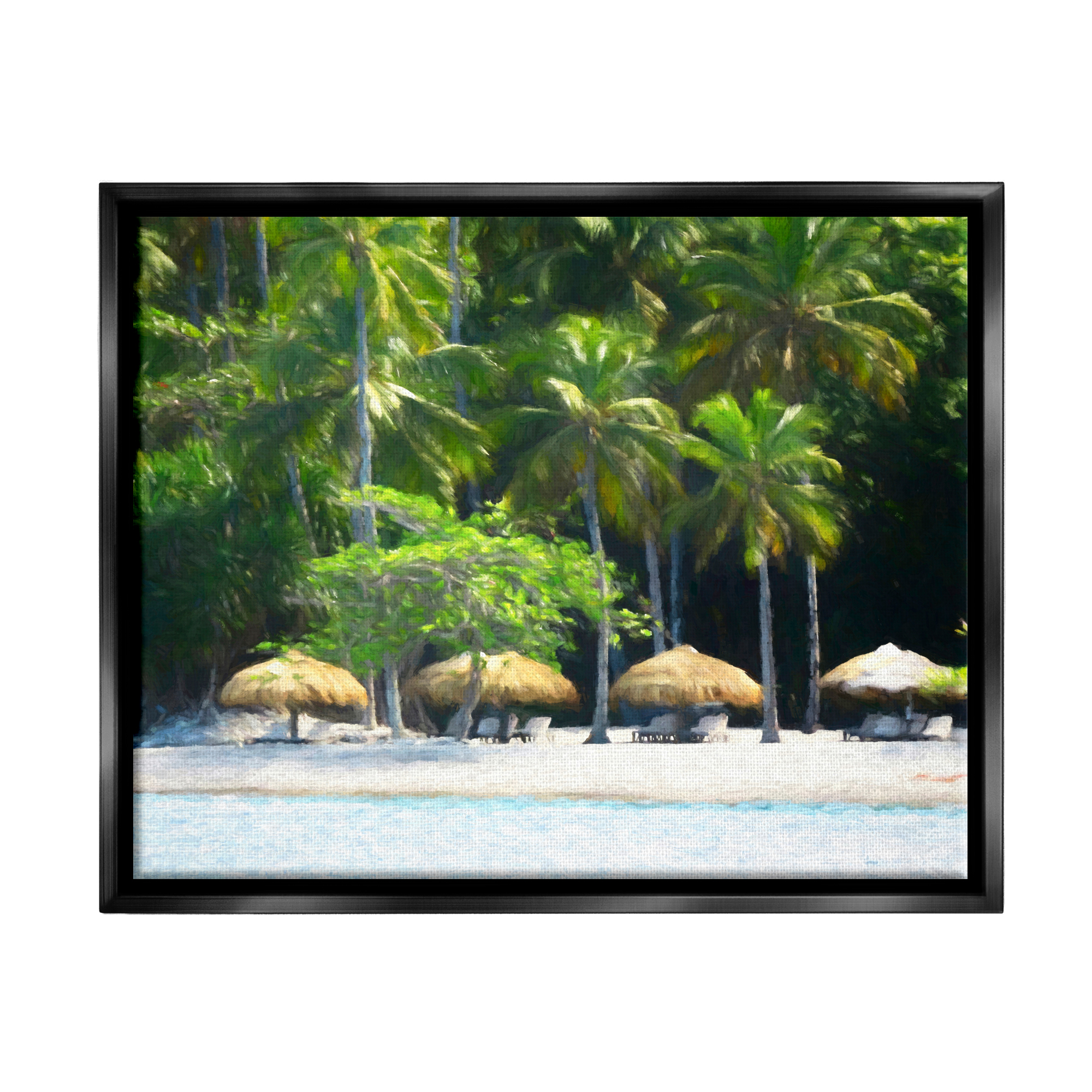 Stupell Industries Tropical Summer Beach Canopies Coastal Photography Black Floater Framed Art Print Wall Art