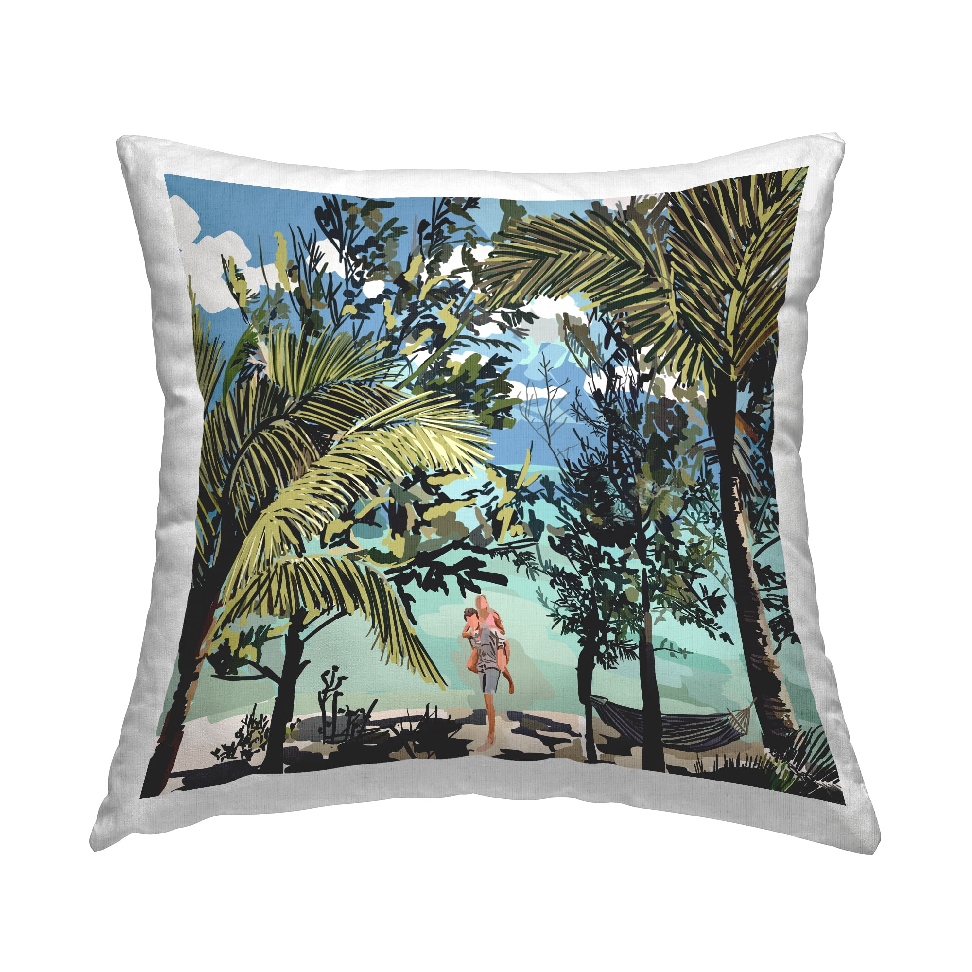 Stupell Industries Tropical Summer Beach Couple Square Decorative Printed Throw Pillow, 18 x 18