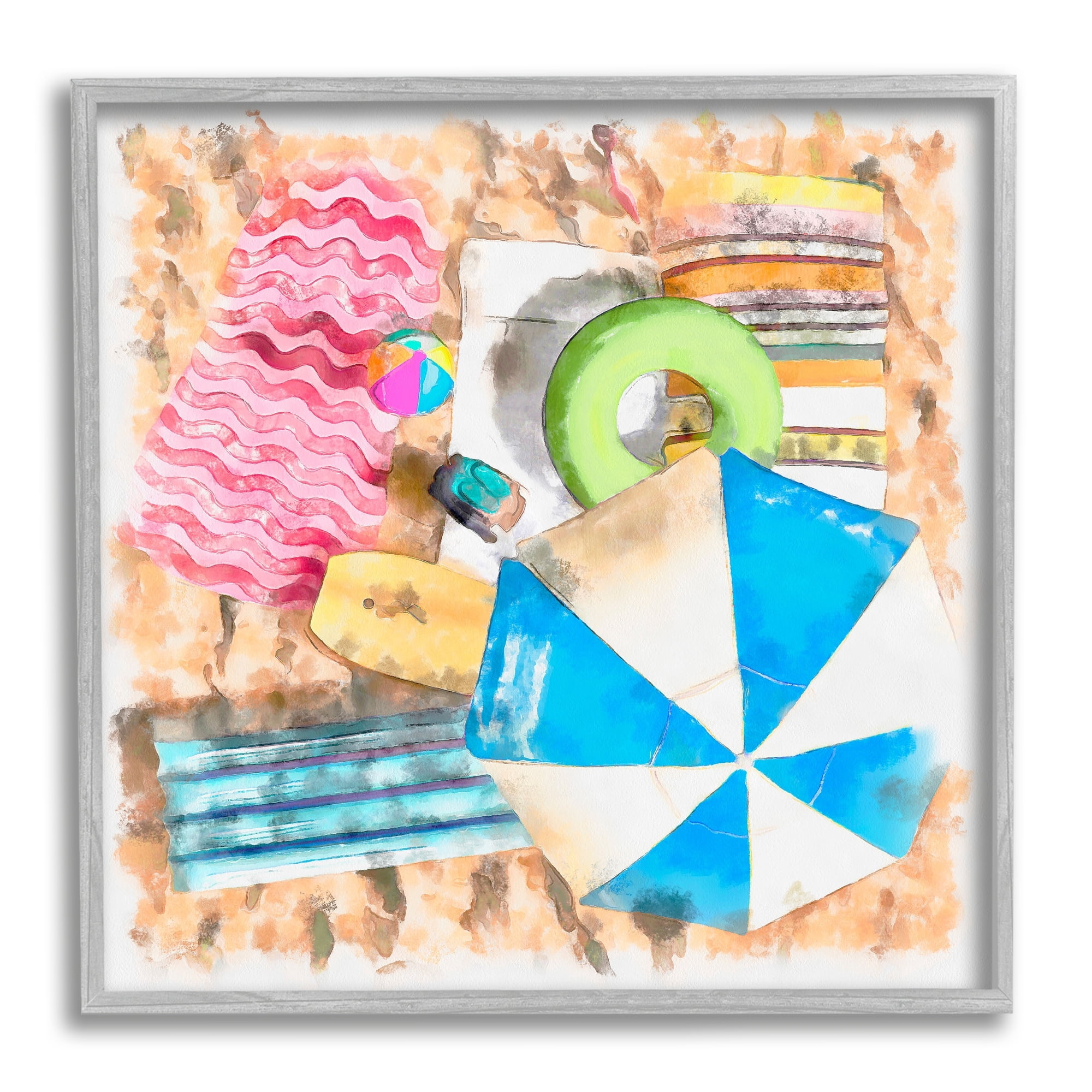 Stupell Industries Tropical Summer Beach Lounge Towel Umbrella Floats, 17 x 17,Design by Alonzo Saunders