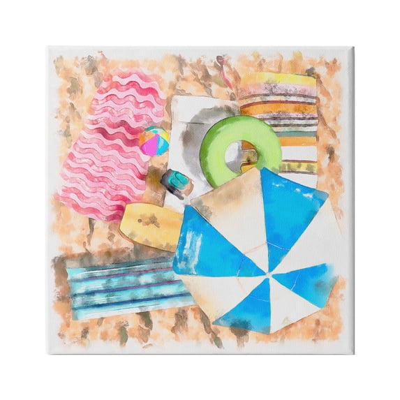 Stupell Industries Tropical Summer Beach Lounge Towel Umbrella Floats, 17 x 17,Design by Alonzo Saunders