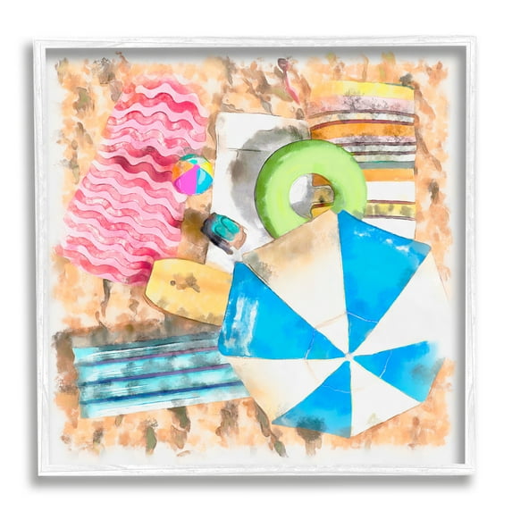 Stupell Industries Tropical Summer Beach Lounge Towel Umbrella Floats, 17 x 17,Design by Alonzo Saunders