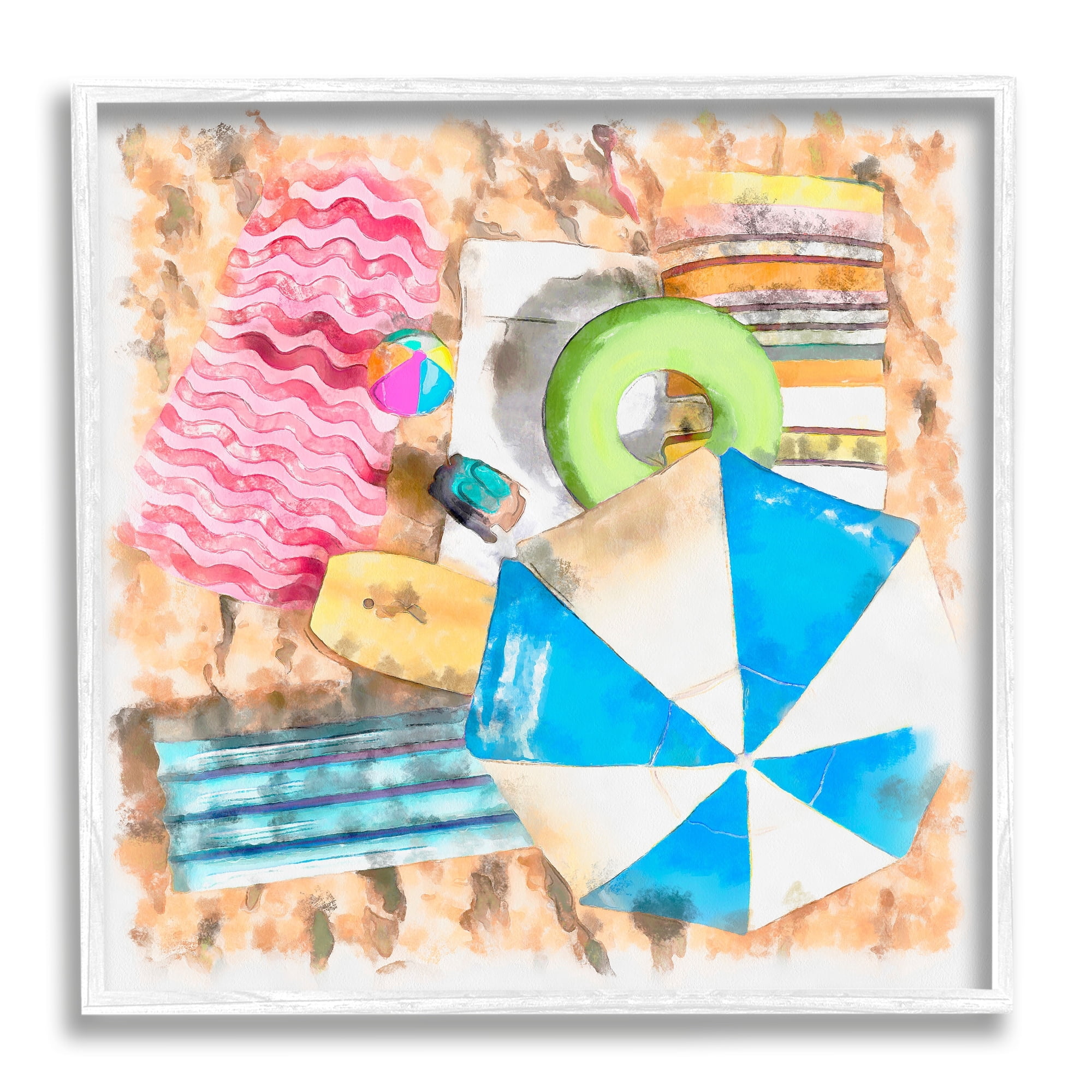 Stupell Industries Tropical Summer Beach Lounge Towel Umbrella Floats, 24 x 24,Design by Alonzo Saunders