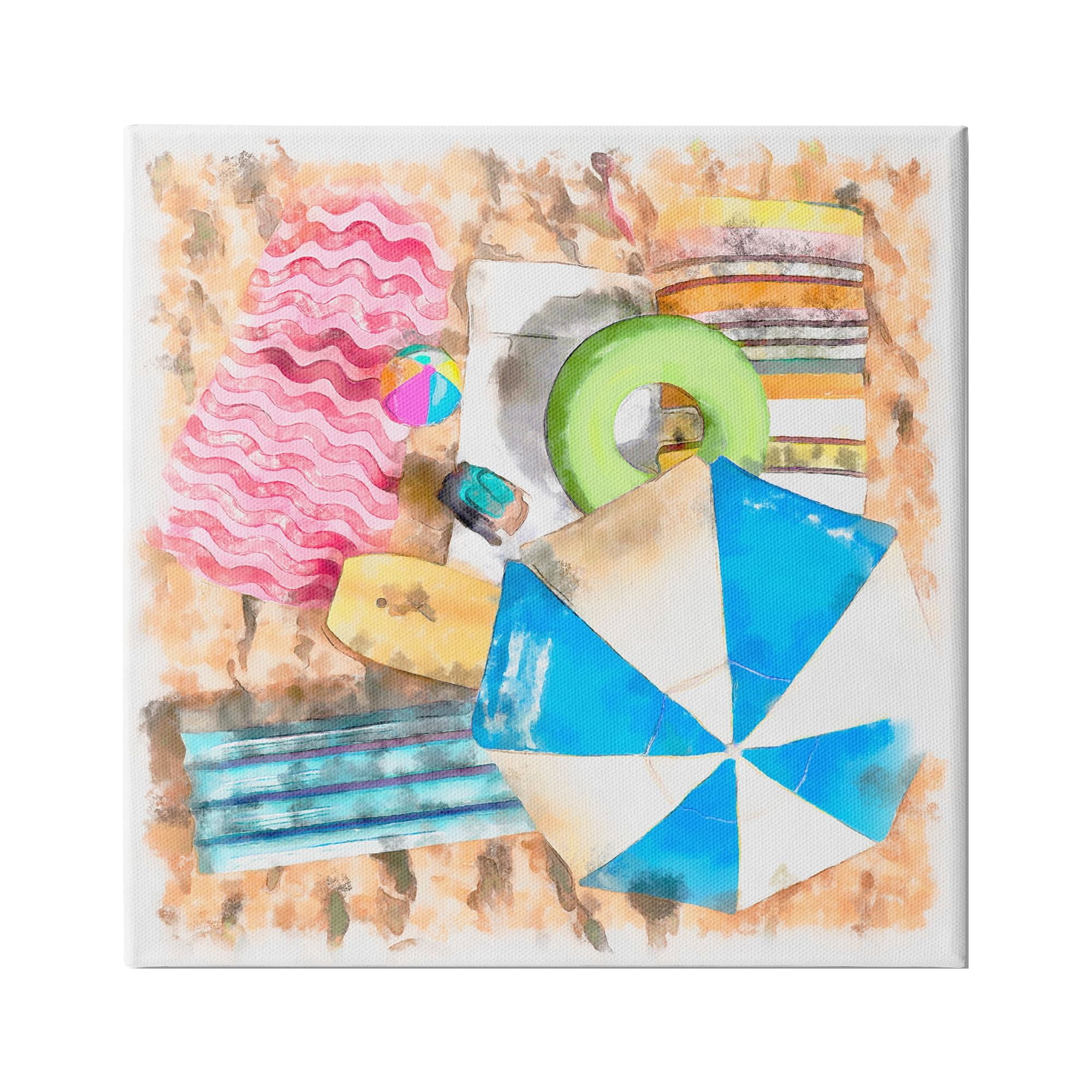 Stupell Industries Tropical Summer Beach Lounge Towel Umbrella Floats, 36 x 36,Design by Alonzo Saunders