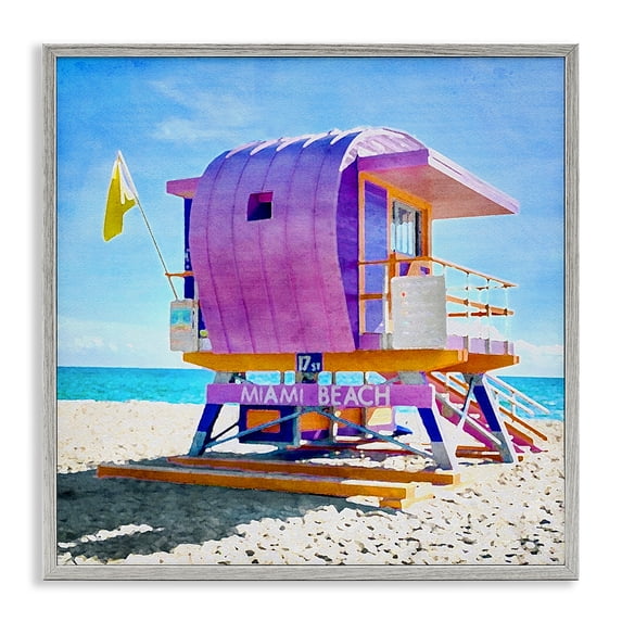 Stupell Industries Tropical Summer Lifeguard Hut Gray Framed Giclee Art, 24 x 24, by LSR Design Studio