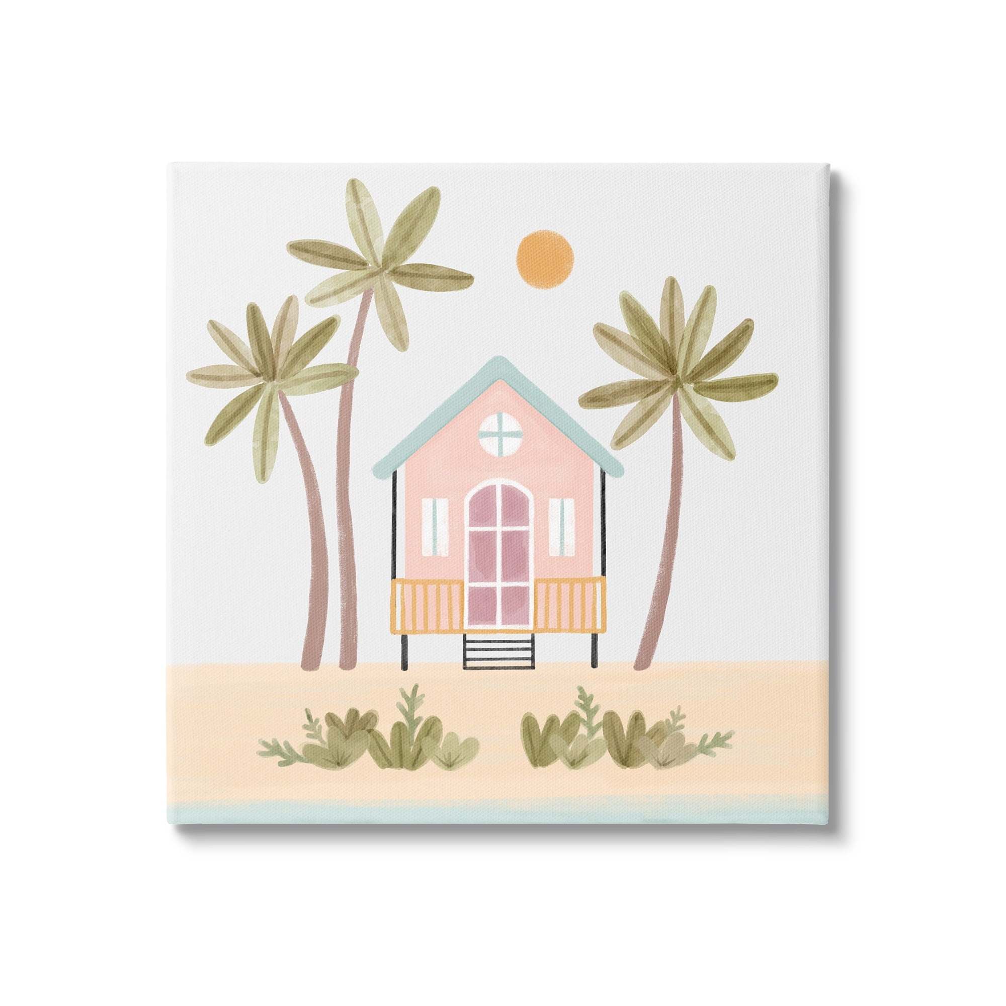 Stupell Industries Tropical Summer Paradise Beachside House Palm Trees Canvas Wall Art, 17 x 17, Design by Nina Muis Surface Design