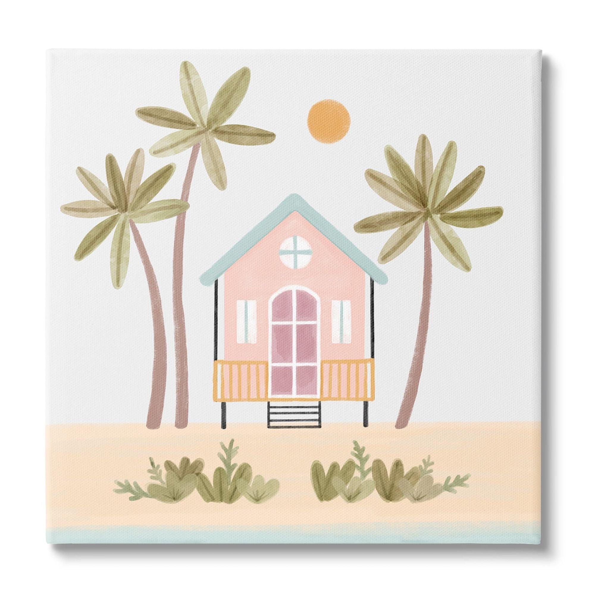 Stupell Industries Tropical Summer Paradise Beachside House Palm Trees Canvas Wall Art, 30 x 30, Design by Nina Muis Surface Design
