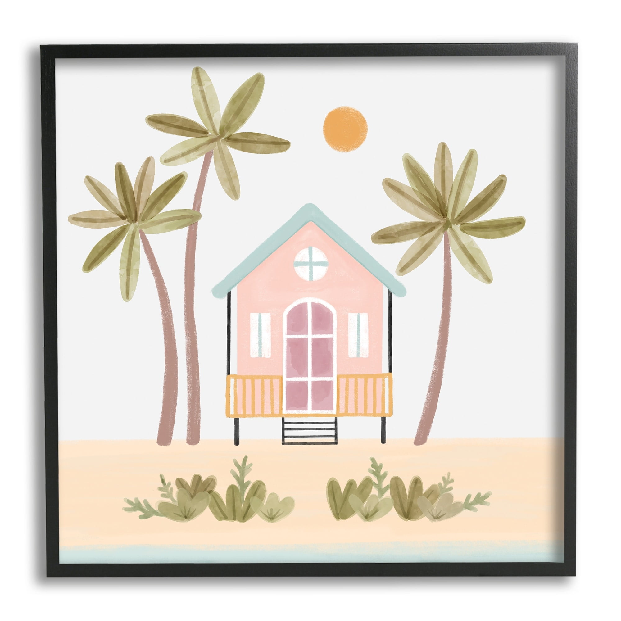 Tropical Summer Paradise Beachside House Palm Trees Canvas Print