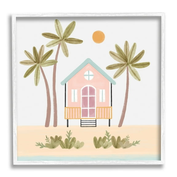 Stupell Industries Tropical Summer Paradise Beachside House Palm Trees Framed Wall Art, 24 x 24, Design by Nina Muis Surface Design