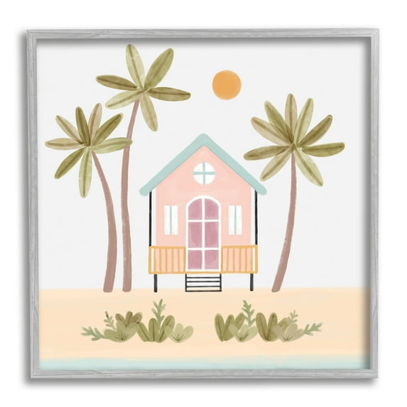 Stupell Industries Tropical Summer Paradise Beachside House Palm Trees Framed Wall Art, 24 x 24, Design by Nina Muis Surface Design