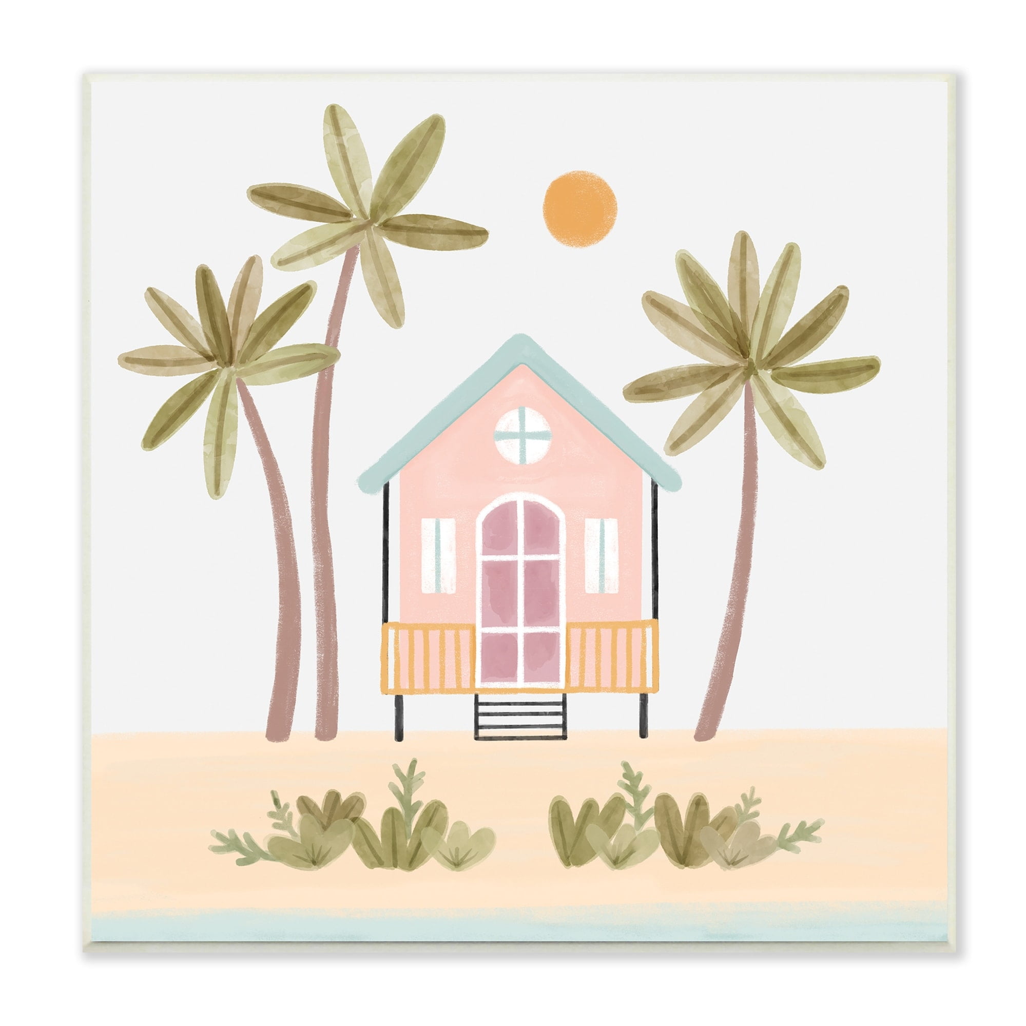 Tropical Summer Paradise Palm Trees Wood Wall Art, 12" x 12"