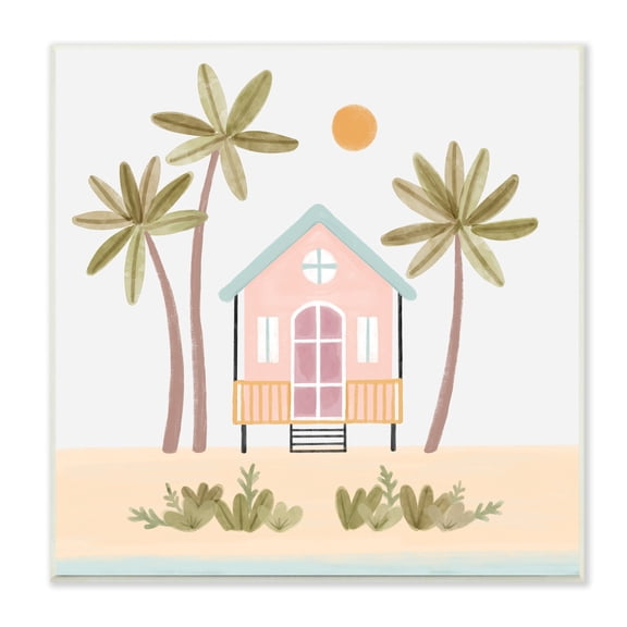 Stupell Industries Tropical Summer Paradise Beachside House Palm Trees Wood Wall Art, 12 x 12, Design by Nina Muis Surface Design