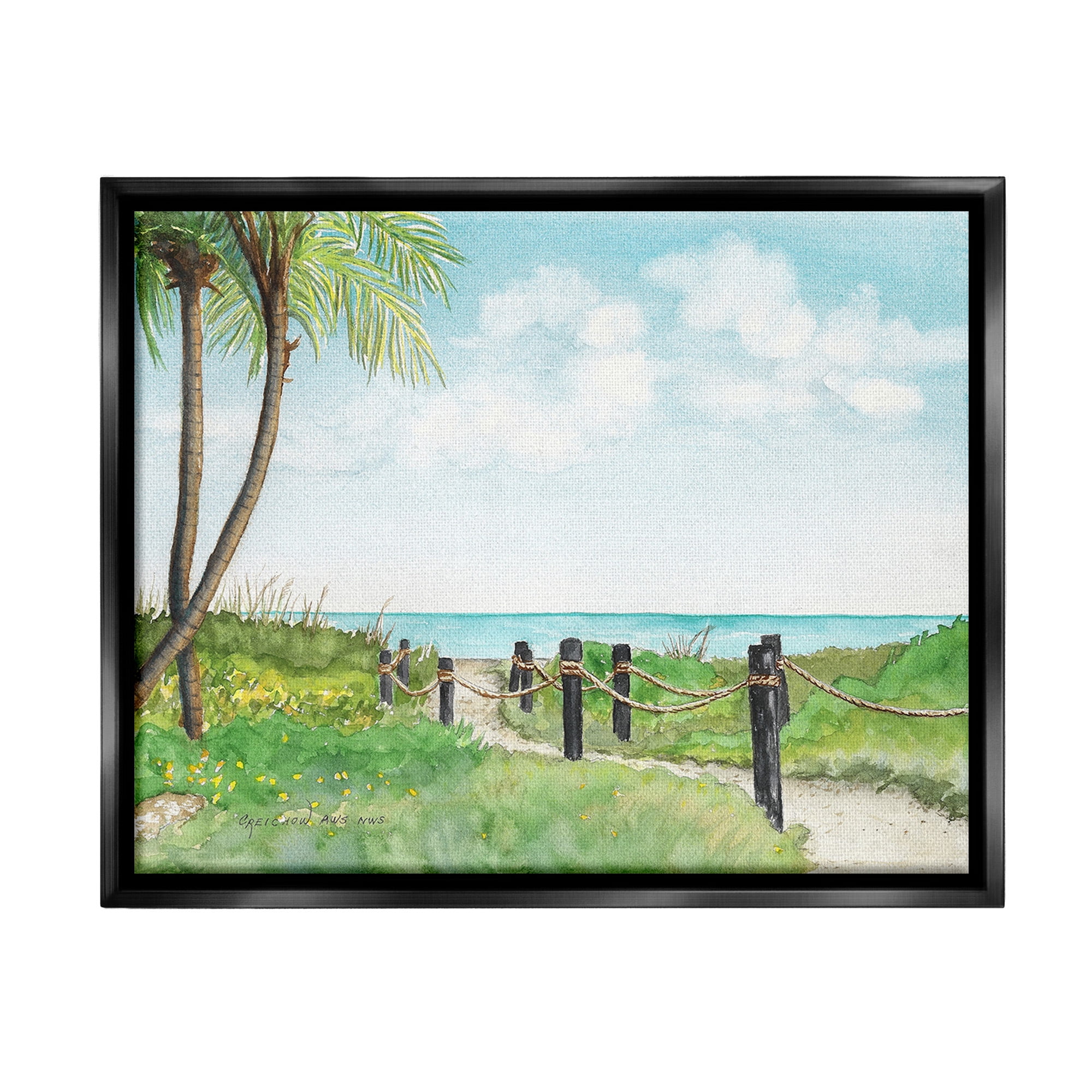 Stupell Industries Tropical Summer Path Landscape Painting Black Floater Framed Canvas Art Print Wall Art, 31 x 25