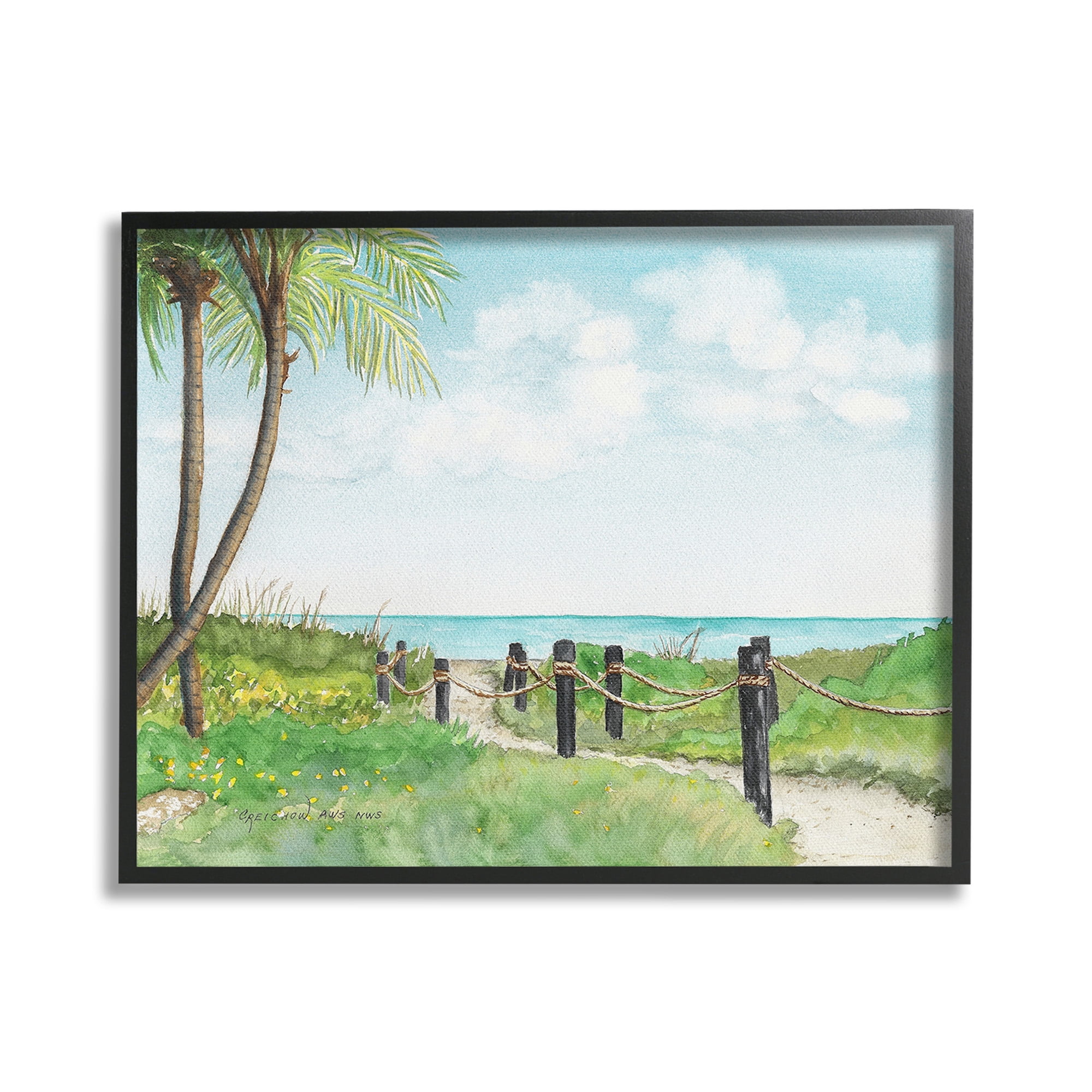 Stupell Industries Tropical Summer Path Landscape Painting Black Framed Art Print Wall Art, 20 x 16