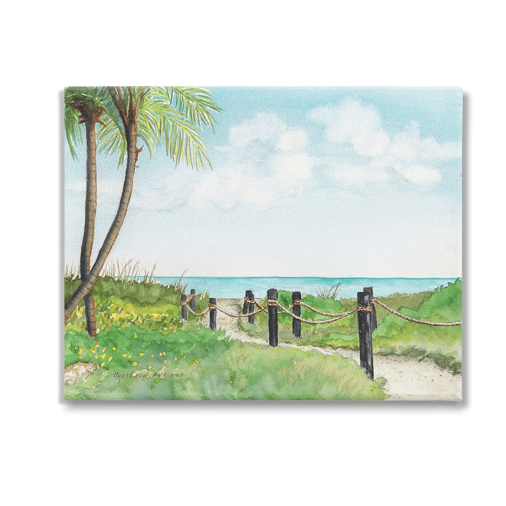 Stupell Industries Tropical Summer Path Landscape Painting Gallery Wrapped Canvas Art Print Wall Art, 20 x 16