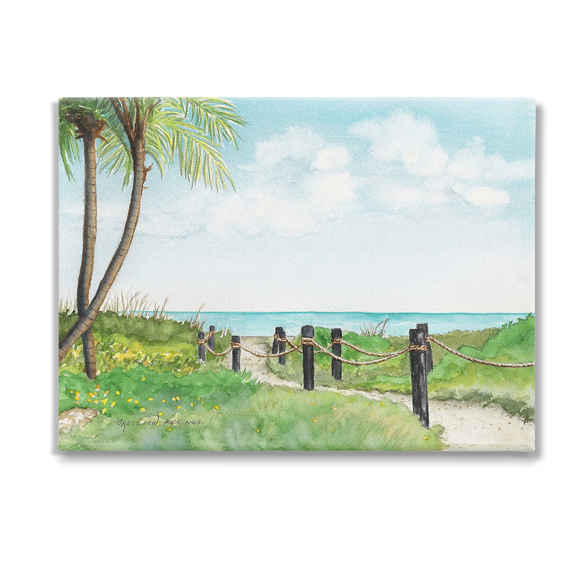 Stupell Industries Tropical Summer Path Landscape Painting Gallery Wrapped Canvas Art Print Wall Art, 48 x 36