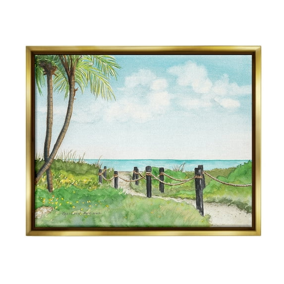 Stupell Industries Tropical Summer Path Landscape Painting Gold Floater Framed Canvas Art Print Wall Art, 21 x 17