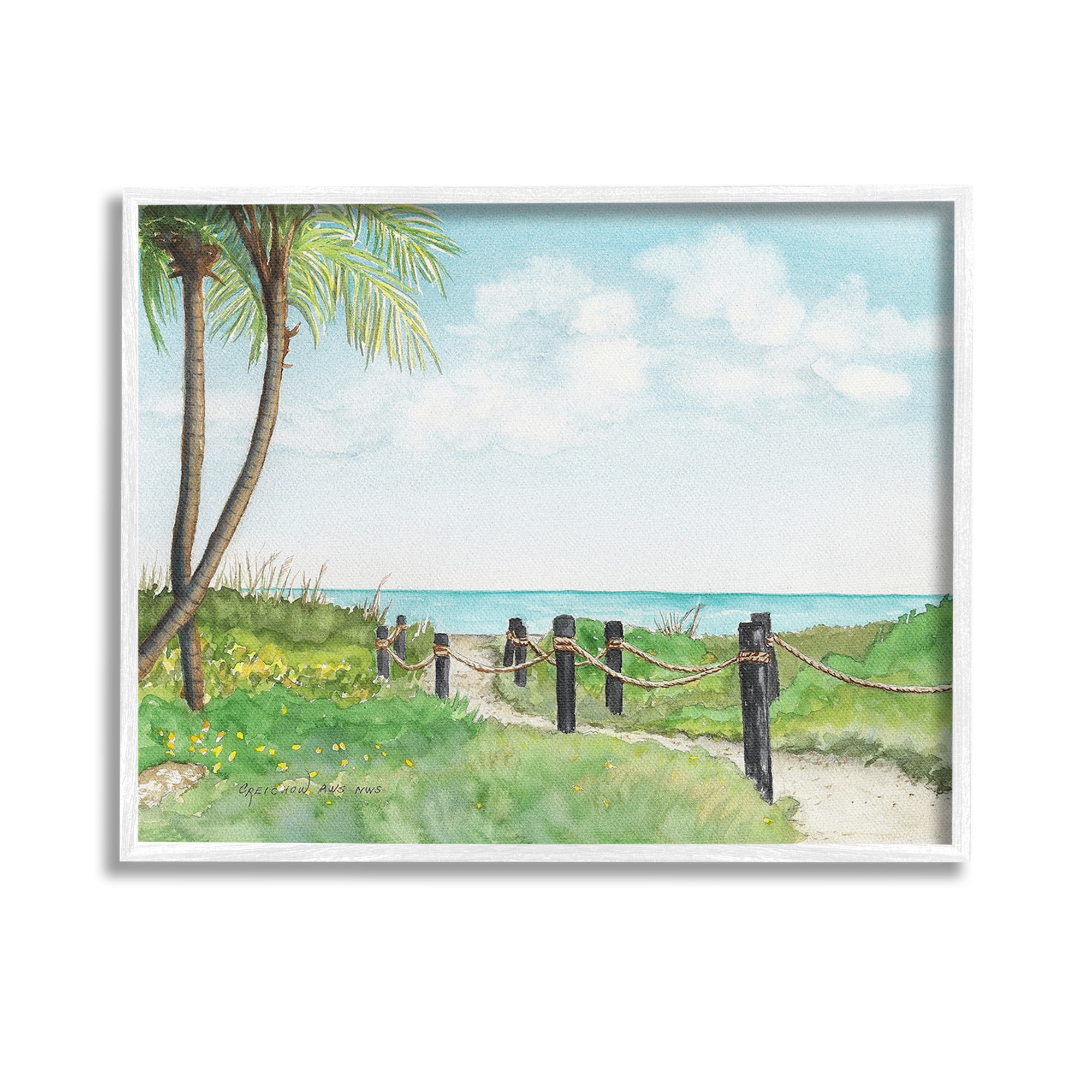 Stupell Industries Tropical Summer Path Landscape Painting White Framed Art Print Wall Art, 14 x 11