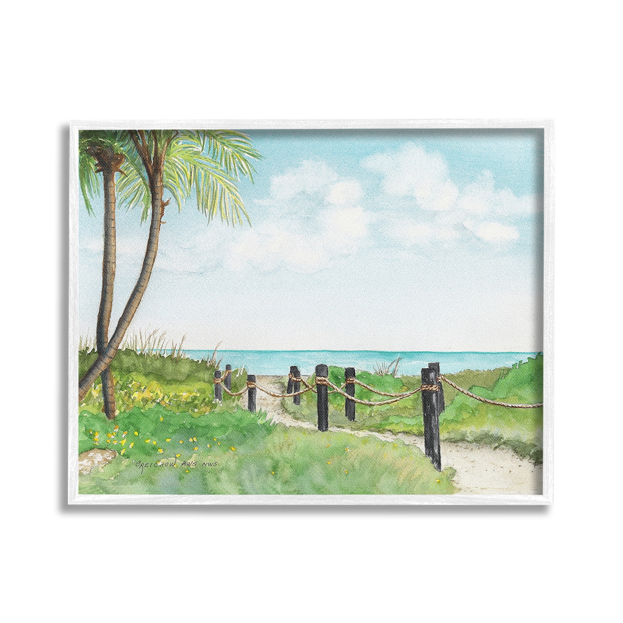 Stupell Industries Tropical Summer Path Landscape Painting White Framed Art Print Wall Art, 30 x 24