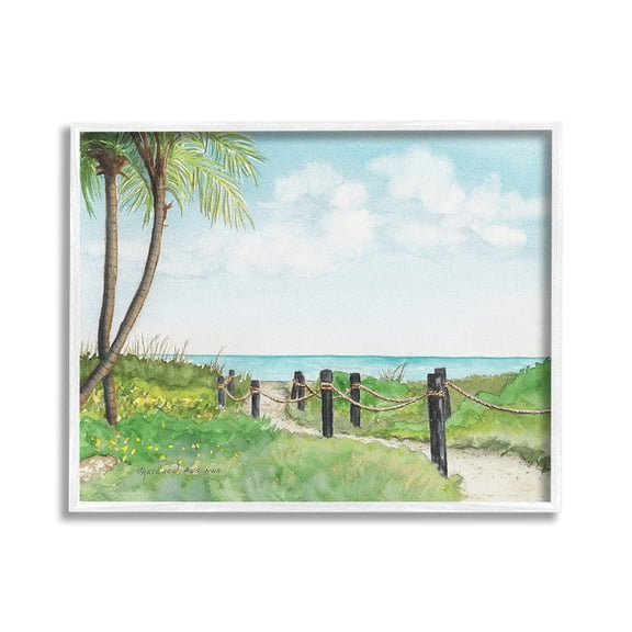 Stupell Industries Tropical Summer Path Landscape Painting White Framed Art Print Wall Art, 30 x 24