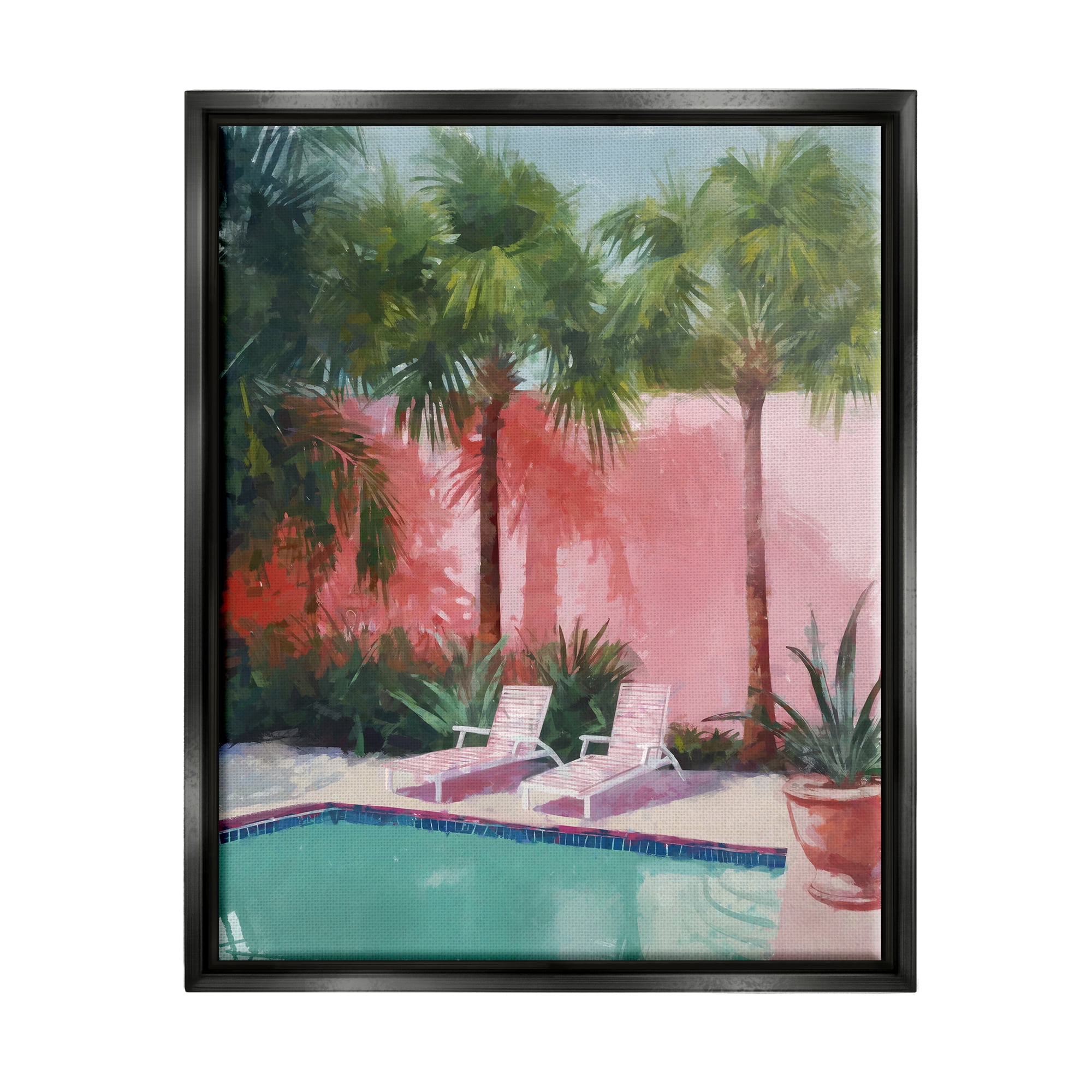 Stupell Industries Tropical Summer Pool Botanical & Floral Painting Black Floater Framed Canvas Art Print Wall Art, 25 x 31