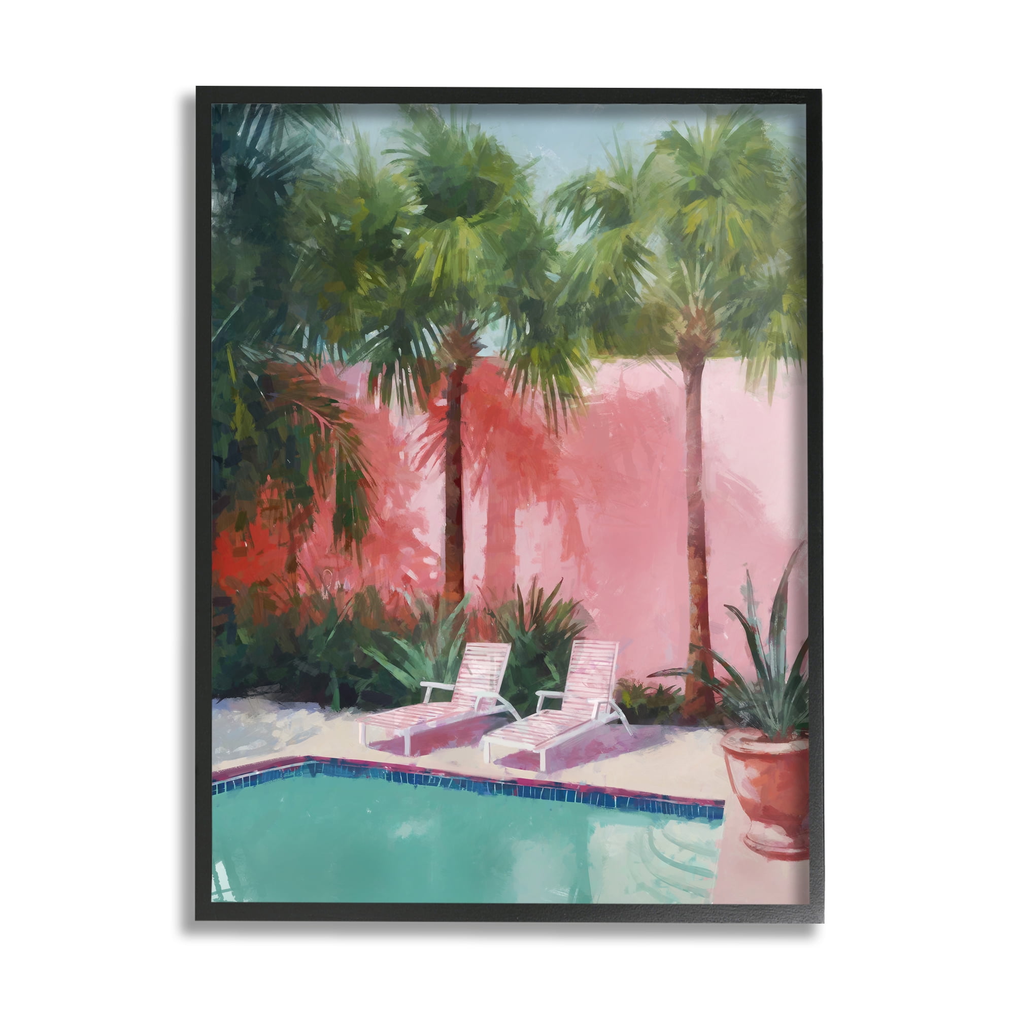 Stupell Industries Tropical Summer Pool Botanical & Floral Painting Black Framed Art Print Wall Art, 16 x 20