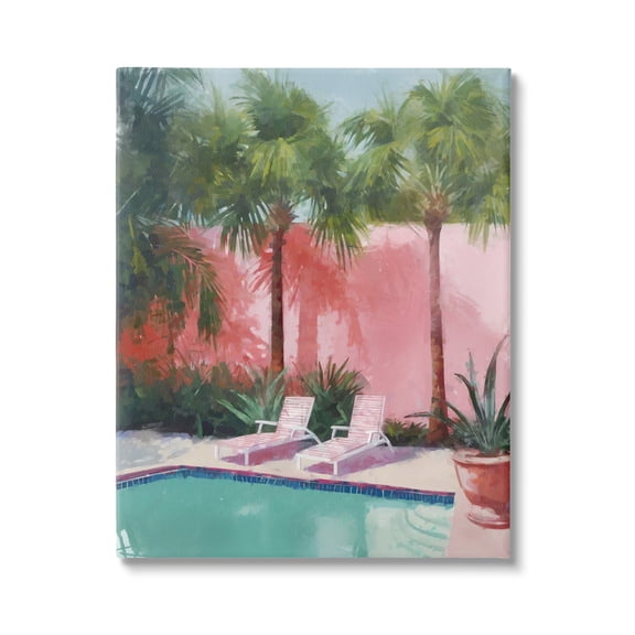 Stupell Industries Tropical Summer Pool Botanical & Floral Painting Gallery Wrapped Canvas Art Print Wall Art, 16 x 20