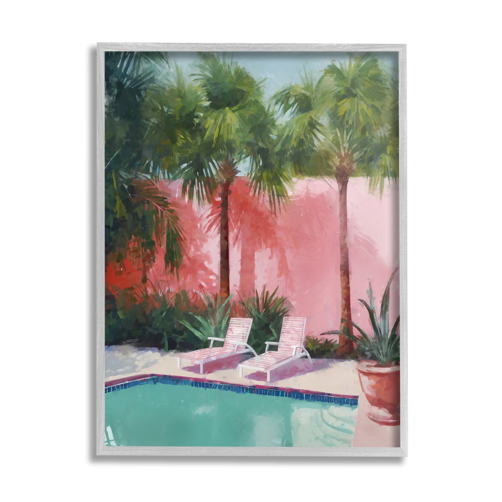 Stupell Industries Tropical Summer Pool Botanical & Floral Painting Gray Framed Art Print Wall Art, 24 x 30