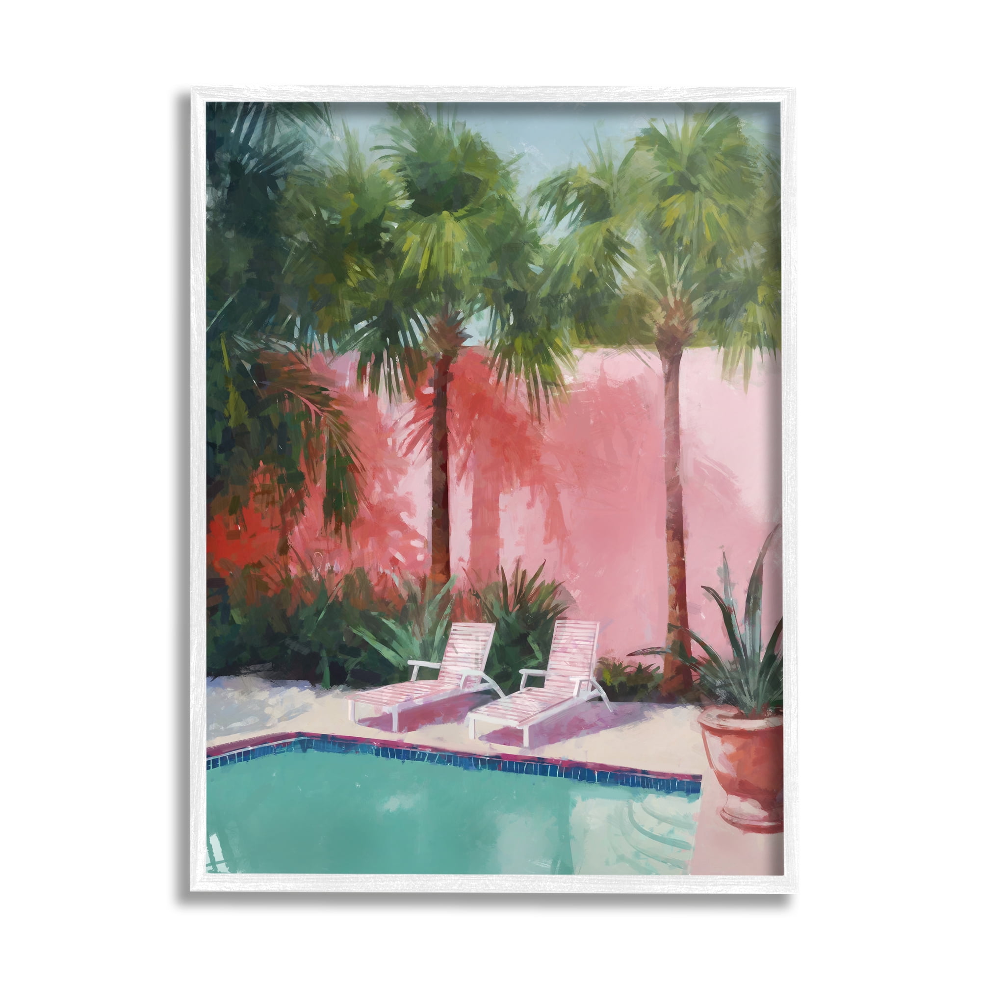 Stupell Industries Tropical Summer Pool Botanical & Floral Painting White Framed Art Print Wall Art, 11 x 14