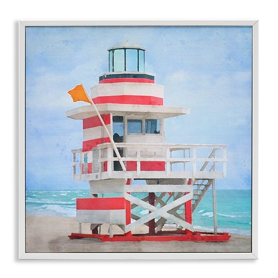 Stupell Industries Tropical Summer Shore Hut White Framed Giclee Art, 24 x 24, by LSR Design Studio