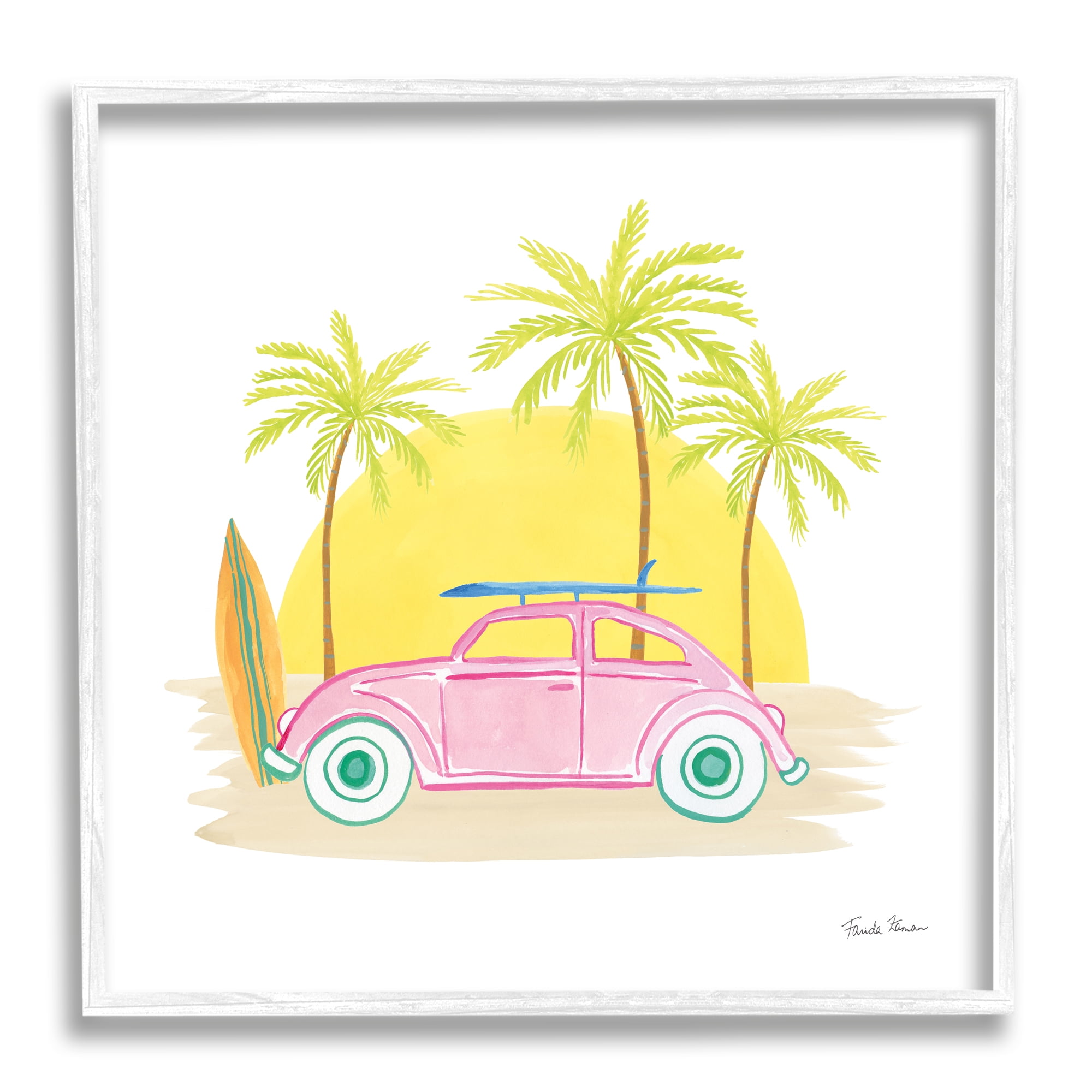 Stupell Industries Tropical Summer Travel Beach Surfboard Palm Trees Sunshine , 17 x 17, Design by Farida Zaman