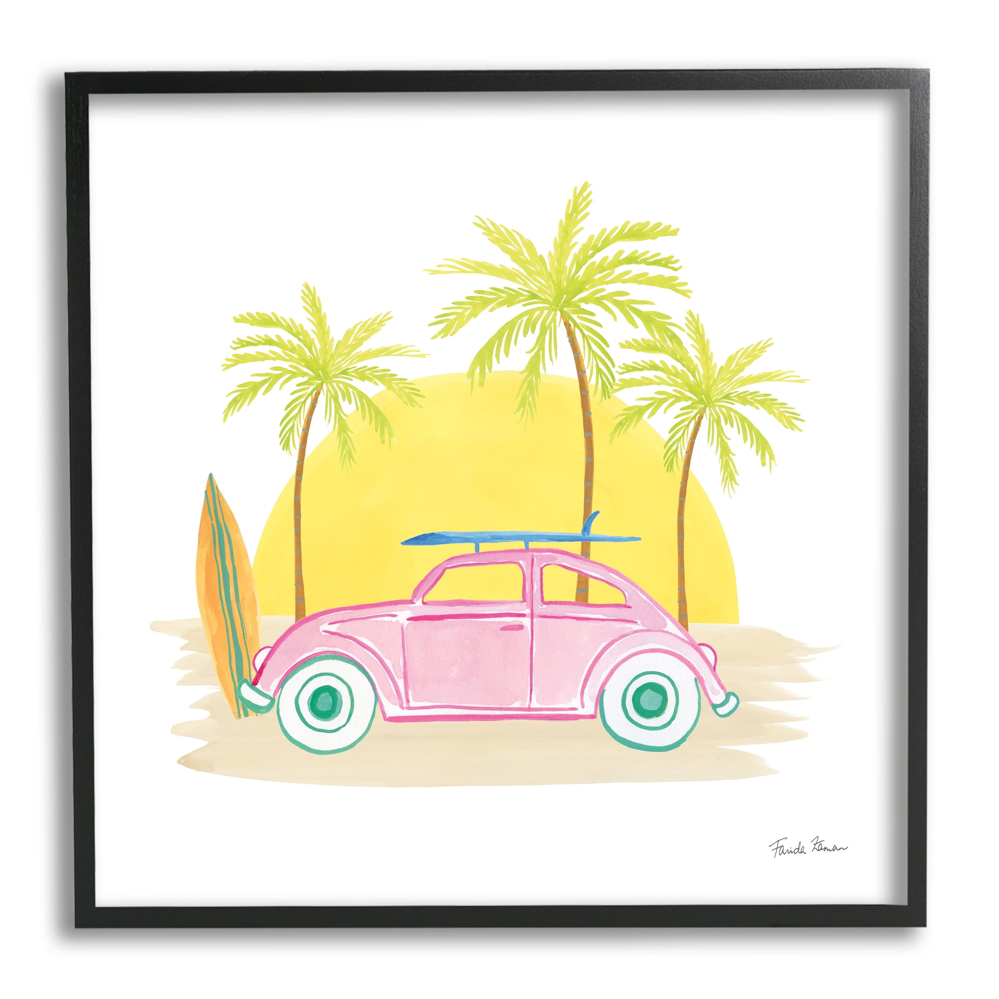 Stupell Industries Tropical Summer Travel Beach Surfboard Palm Trees Sunshine , 17 x 30, Design by Farida Zaman