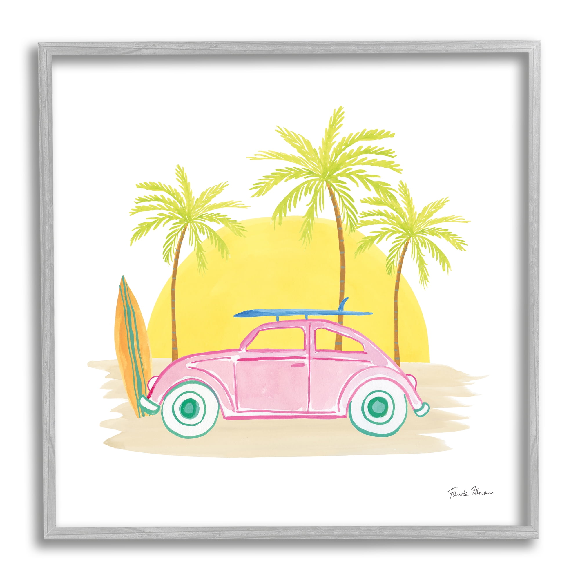 Stupell Industries Tropical Summer Travel Beach Surfboard Palm Trees Sunshine , 24 x 24, Design by Farida Zaman