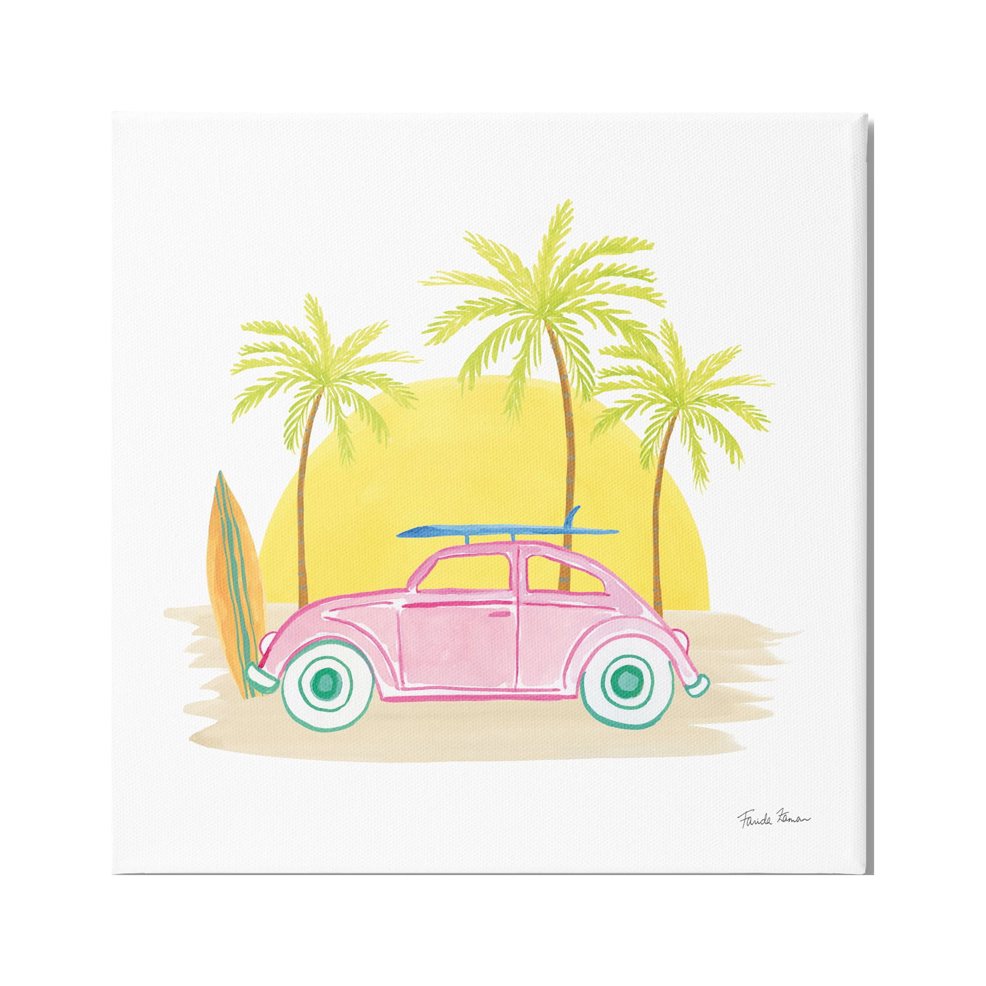Stupell Industries Tropical Summer Travel Beach Surfboard Palm Trees Sunshine Drawings Gallery-Wrapped Canvas Print Wall Art, 30x30, by Farida Zaman