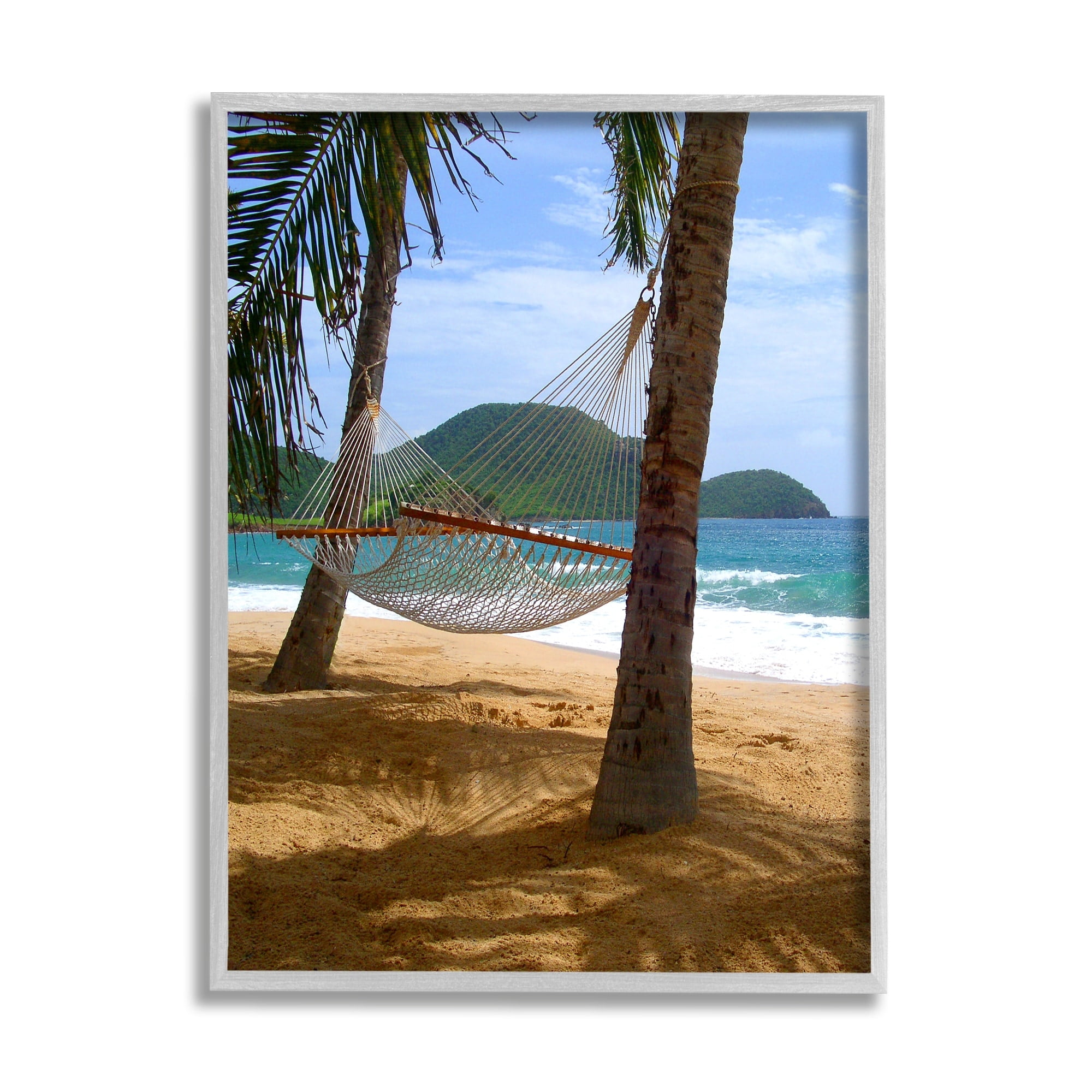 Stupell Industries Tropical Summer Vacation Hammock Between Palm Trees Photograph Gray Framed Art Print Wall Art, Design by Noah Bay