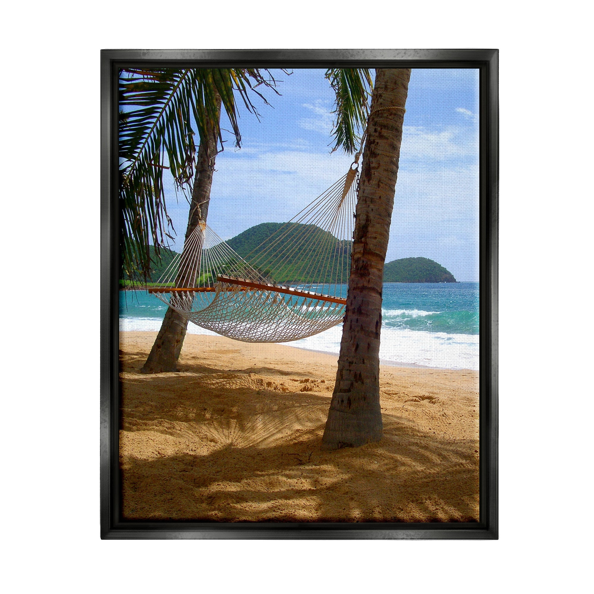 Stupell Industries Tropical Summer Vacation Hammock Between Palm Trees Photograph Jet Black Floating Framed Canvas Print Wall Art, Design by Noah Bay