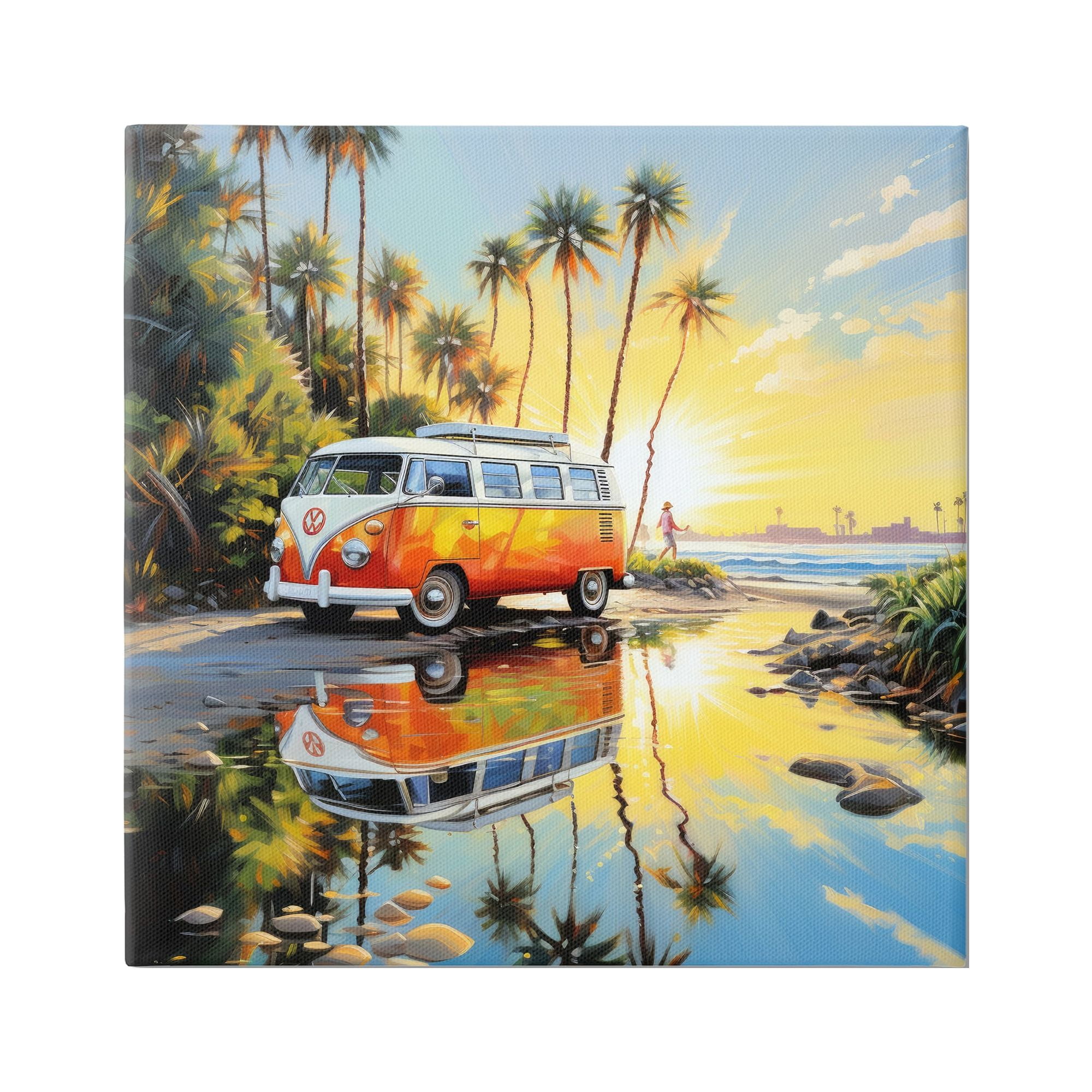 Stupell Industries Tropical Summer Van Transportation Painting Gallery Wrapped Canvas Art Print Wall Art, 17 x 17
