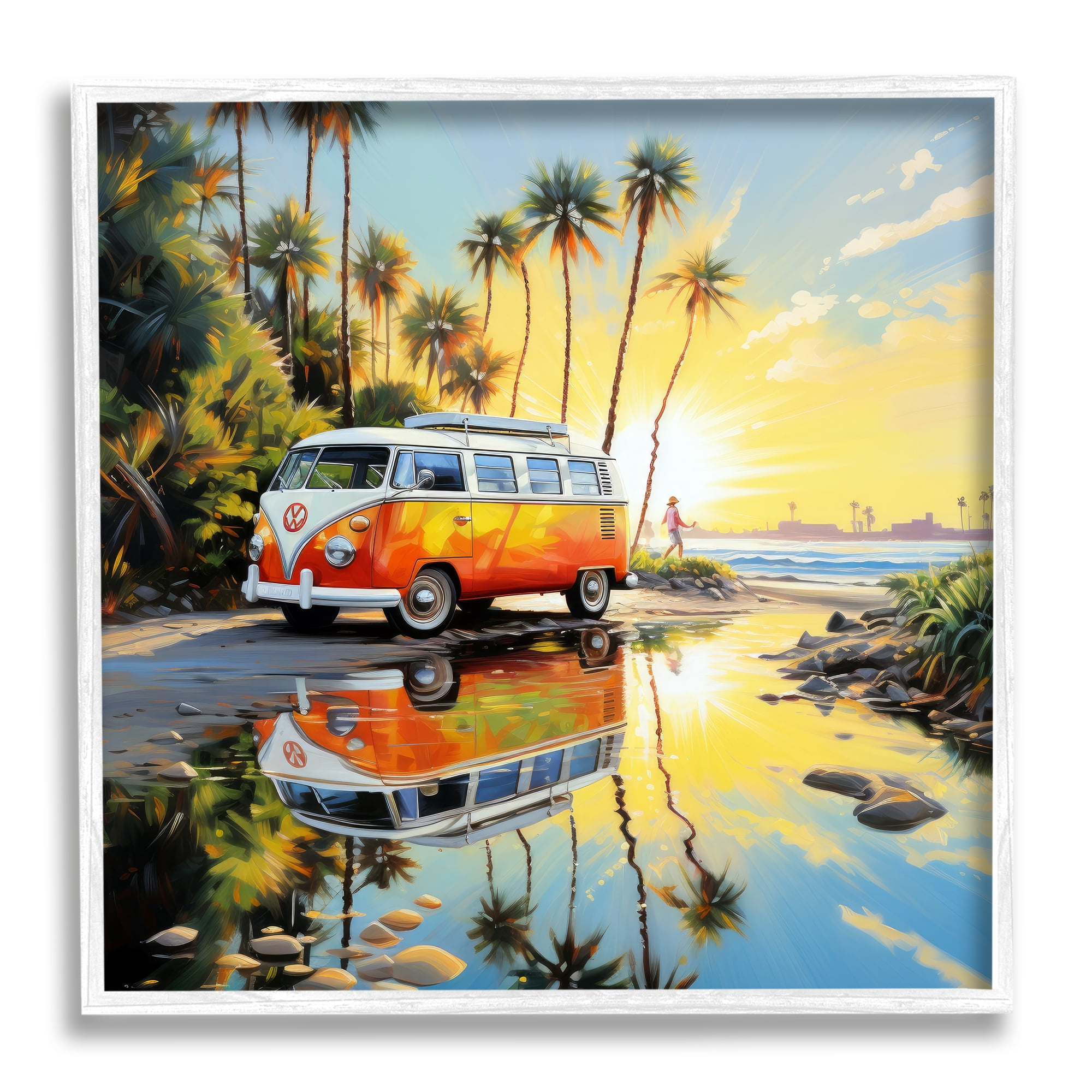 Stupell Industries Tropical Summer Van Transportation Painting White Framed Art Print Wall Art, 24 x 24