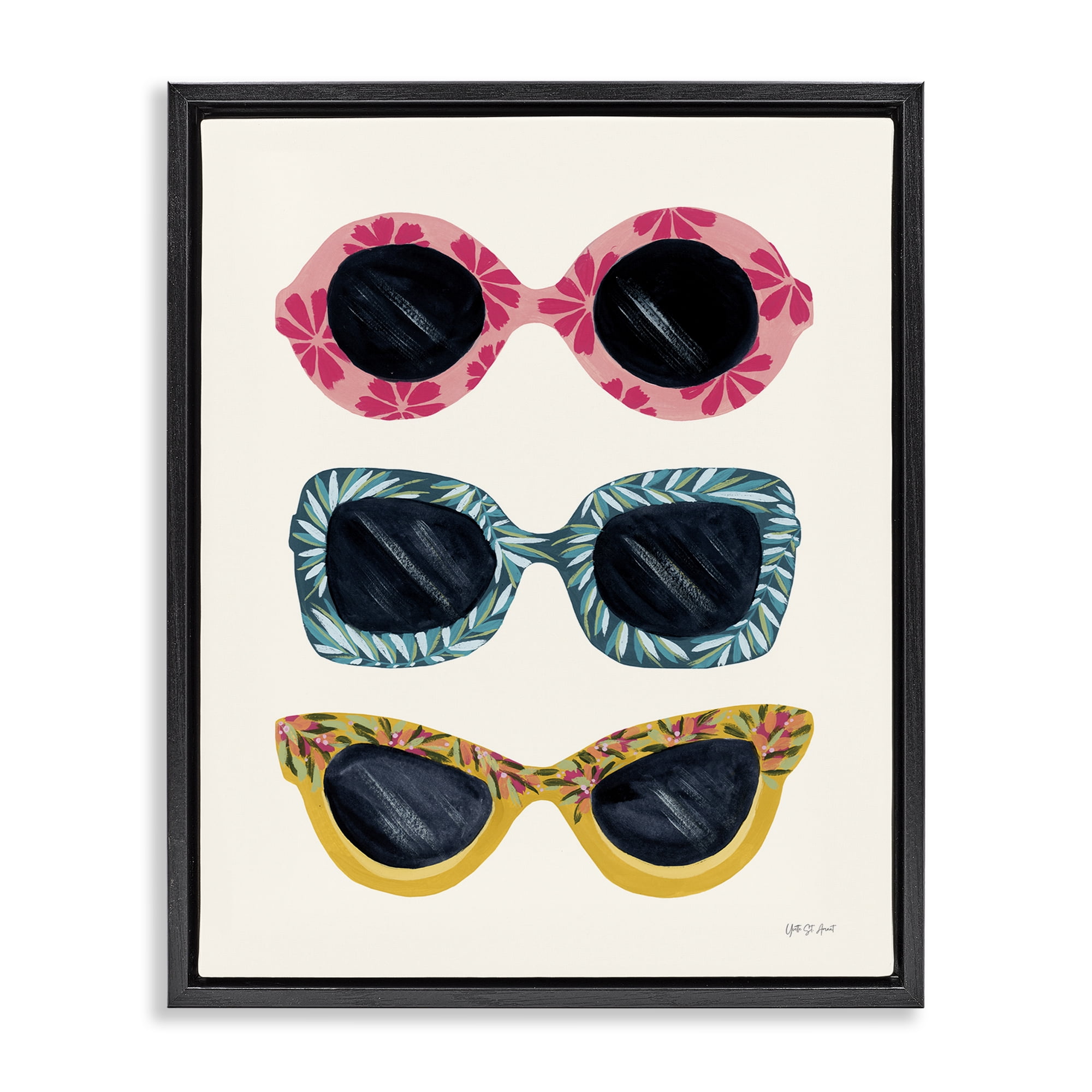 Stupell Industries Tropical Sunglasses Trio Nautical & Beach Painting Black Floater Framed Canvas Art Print Wall Art, 17 x 21