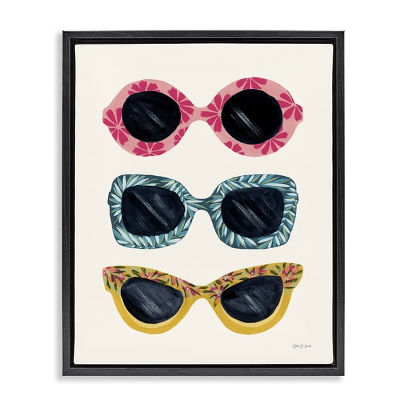 Stupell Industries Tropical Sunglasses Trio Nautical & Beach Painting Black Floater Framed Canvas Art Print Wall Art, 25 x 31
