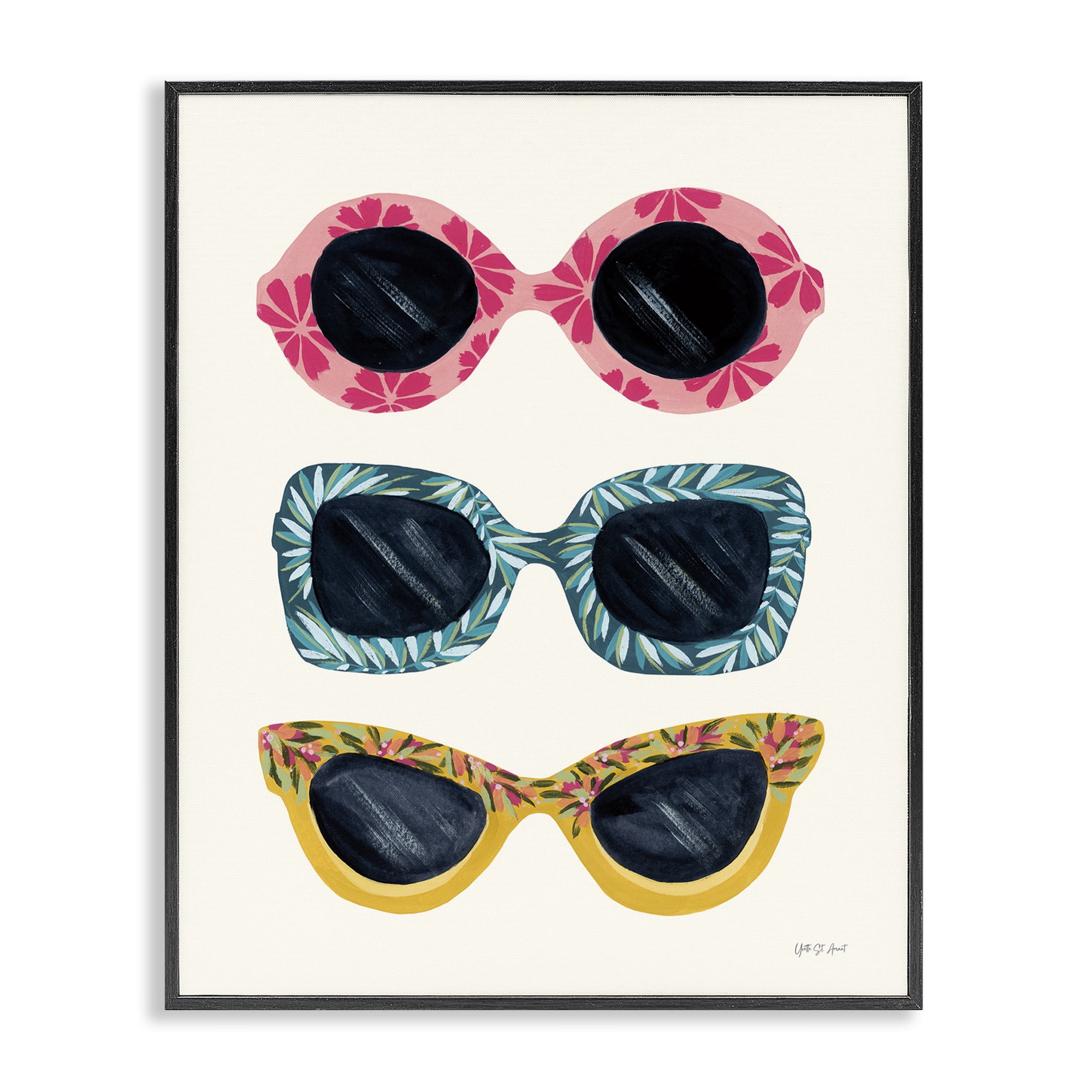 Stupell Industries Tropical Sunglasses Trio Nautical & Beach Painting Black Framed Art Print Wall Art, 16 x 20