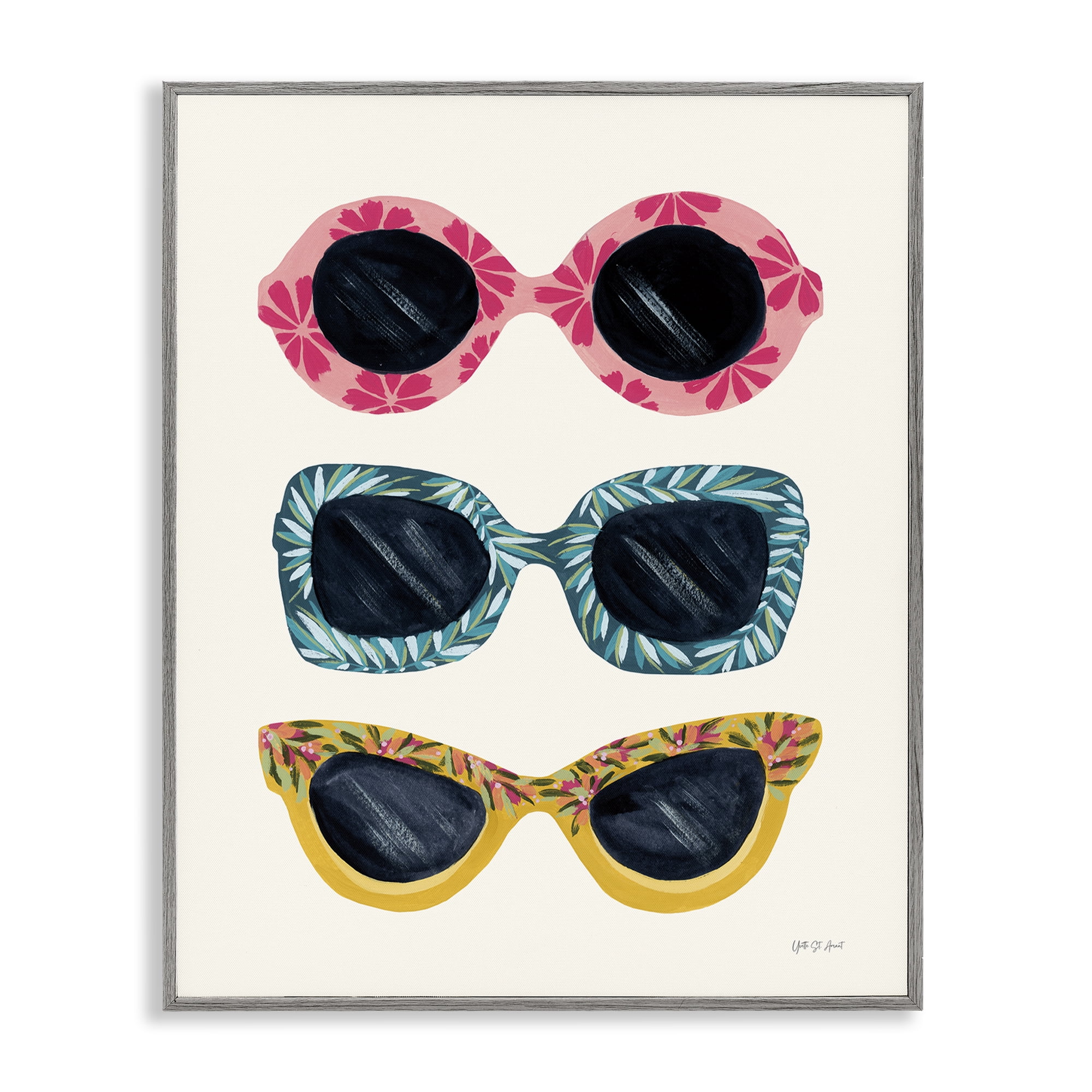 Stupell Industries Tropical Sunglasses Trio Nautical & Beach Painting Gray Framed Art Print Wall Art, 16 x 20
