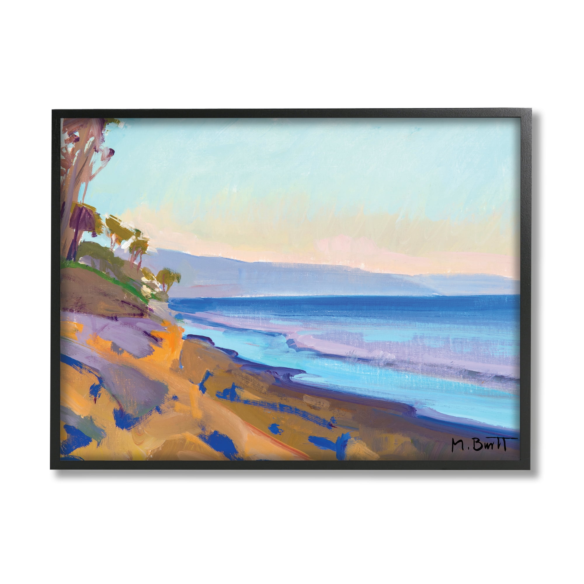 Stupell Industries Tropical Sunrise Beach Scene Purple Blue Waters Modern Painting Black Framed Art Print Wall Art, 24 x 30, Design by Marcia Burtt