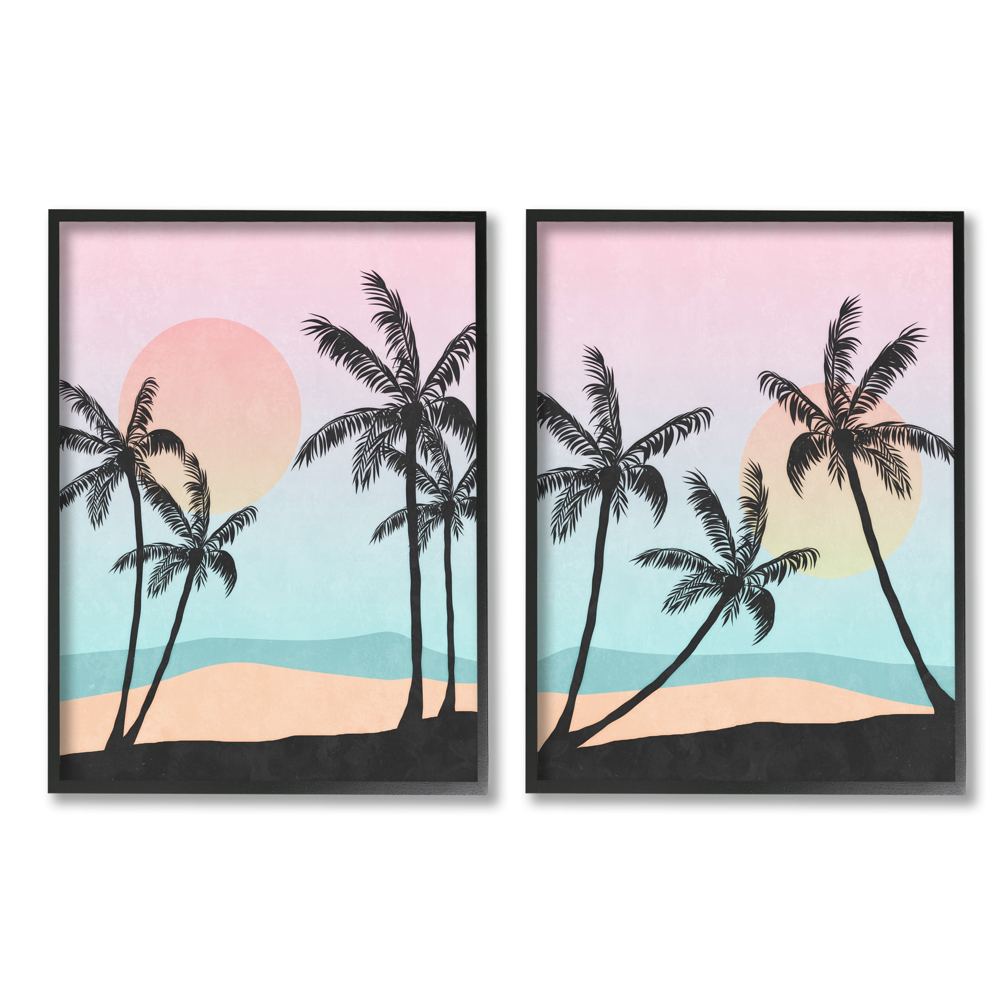 Stupell Industries Tropical Sunset Sunrise Palm Tree Beach Illustration , 16 x 20, Design by Nina Blue