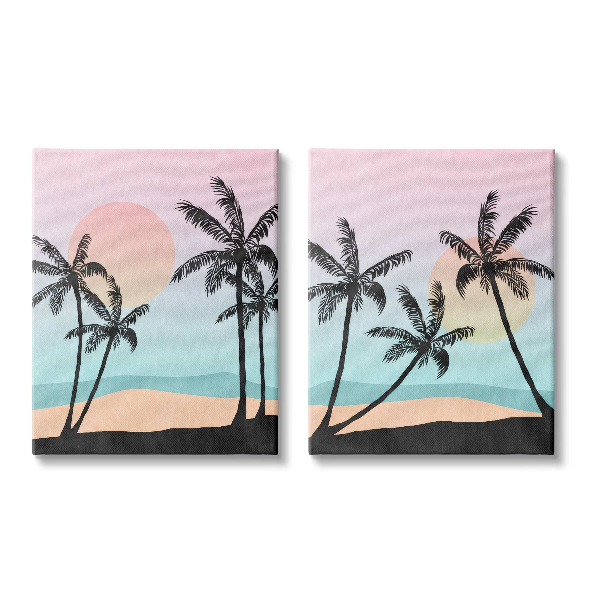 Tropical Sunset Palm Tree Beach Canvas Wall Art Set