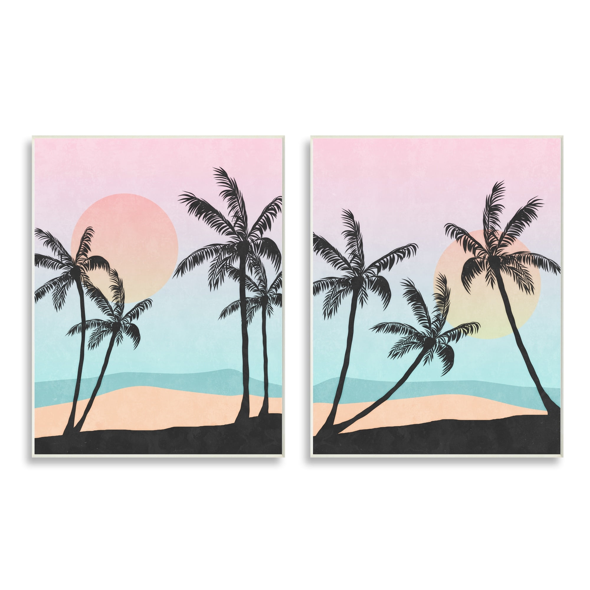 Stupell Industries Tropical Sunset Sunrise Palm Tree Beach Illustration Graphic Art Unframed Art Print Wall Art Set of 2, 10x15, by Nina Blue