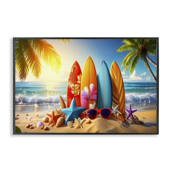 Stupell Industries Tropical Surf & Turf Nautical & Beach Painting Black Framed Art Print Wall Art, 18 x 12